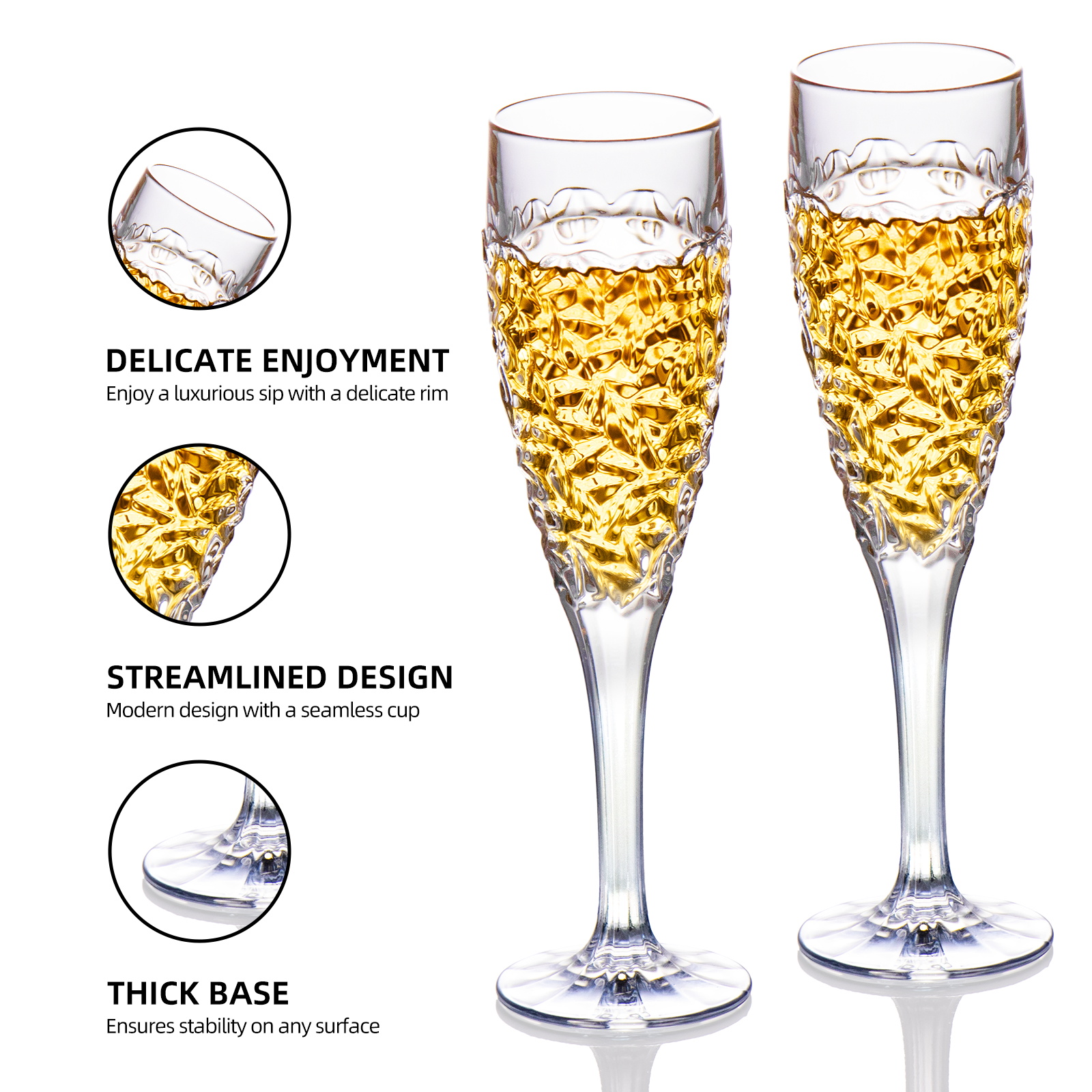 KAMMAK Crystal Champagne Flutes – Set of 2