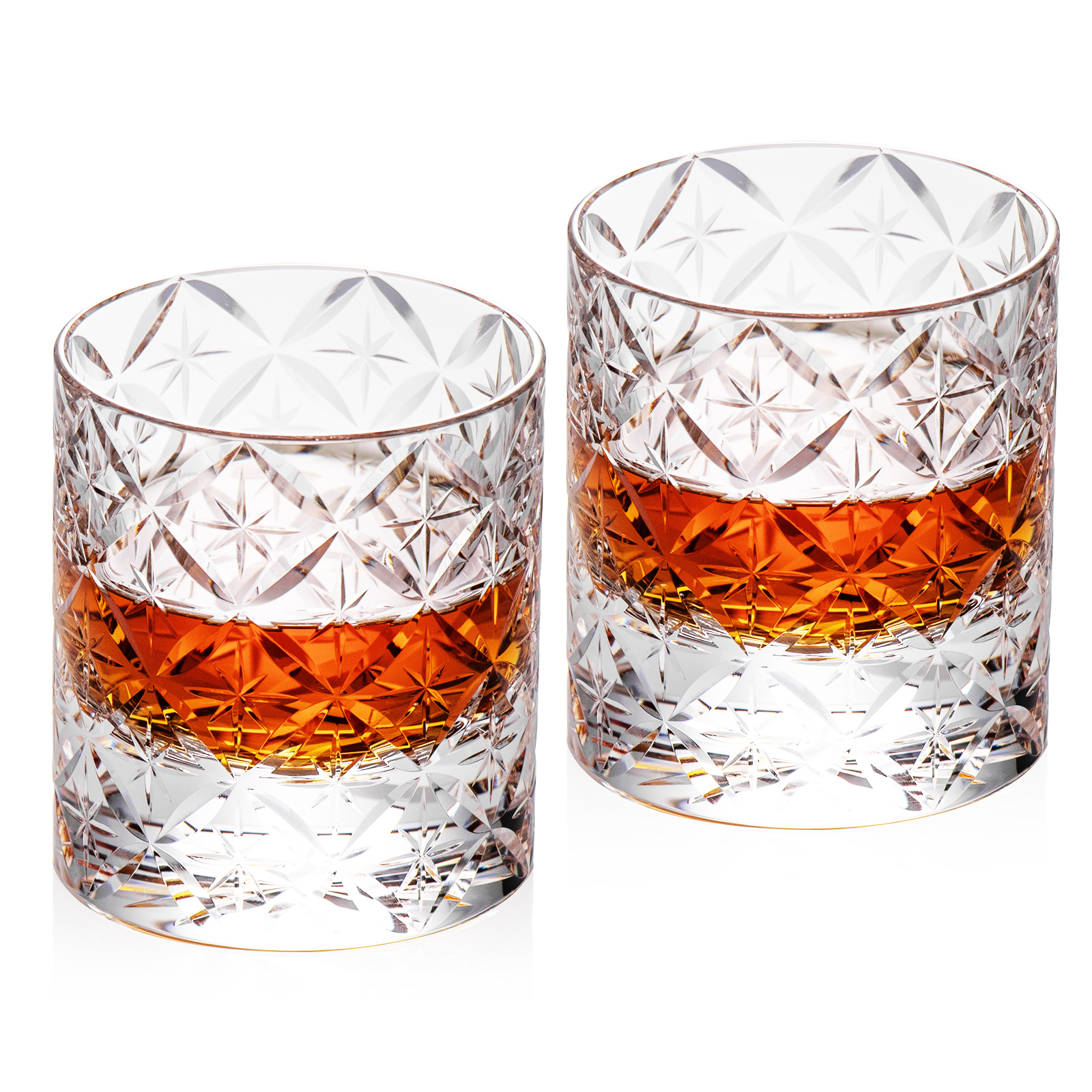 KAMMAK Crystal Whiskey Glasses – Hand-Etched Leaf Motif