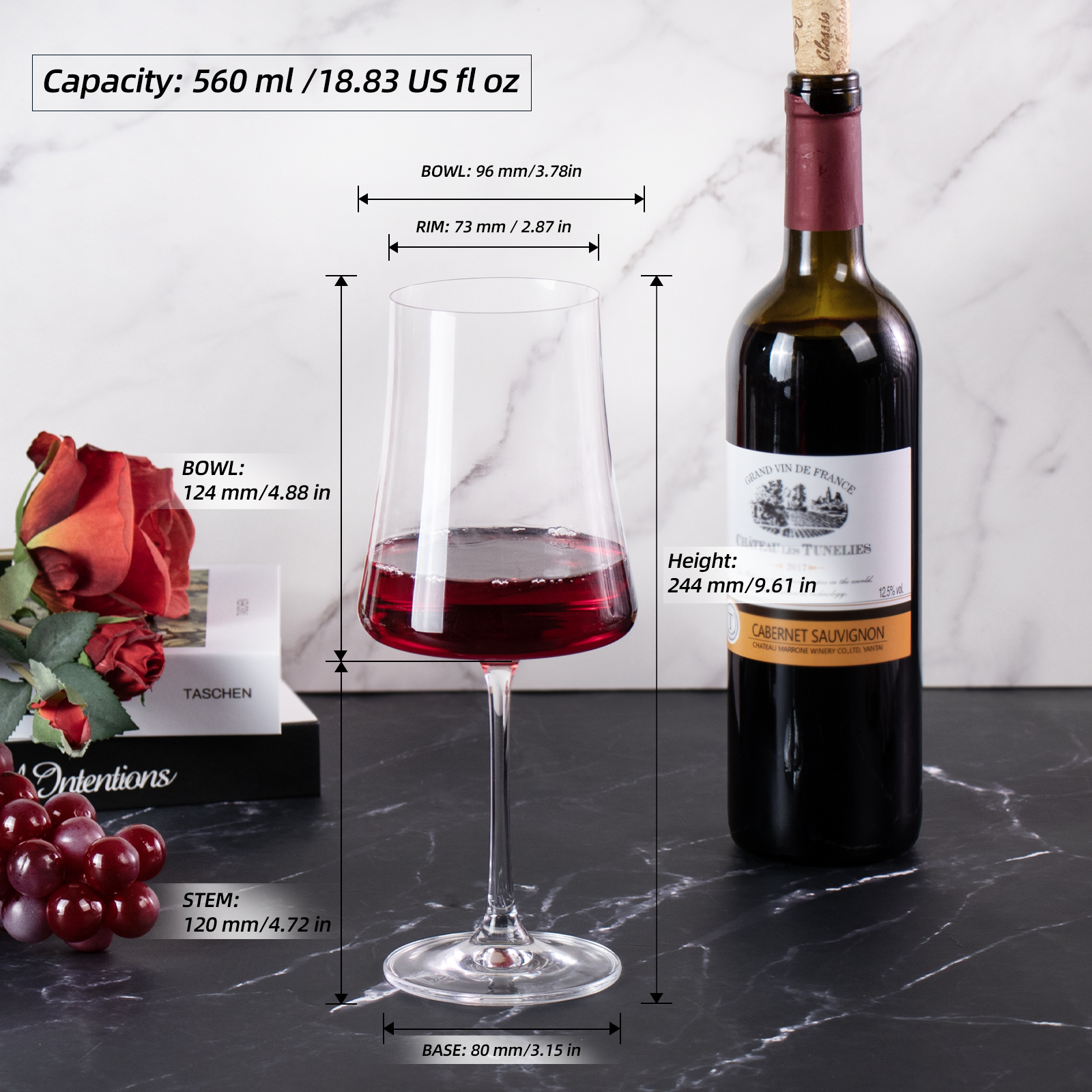 KAMMAK Wine Glasses – Ergonomic Grip, Wide Rim Aeration, Clear Sturdy Glass