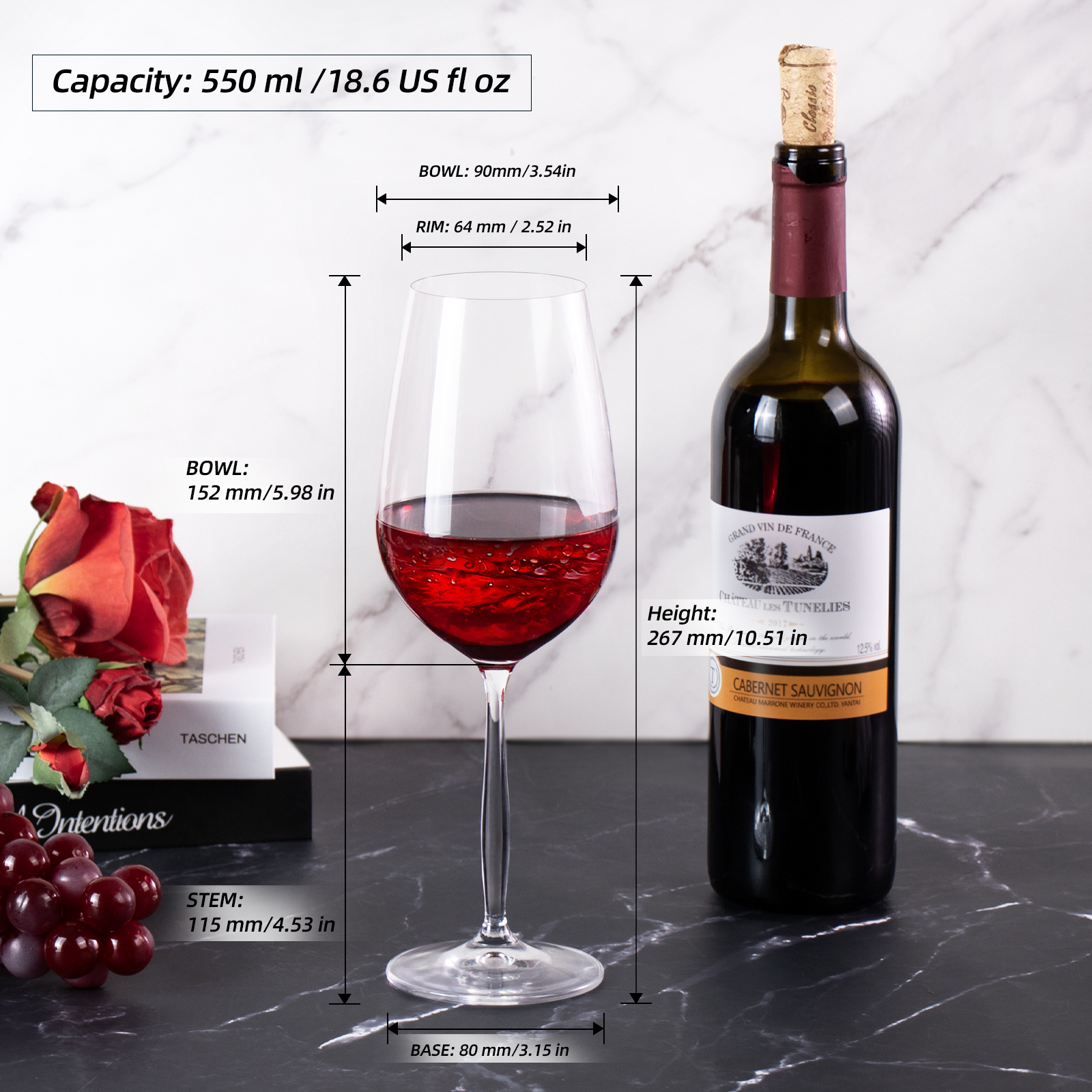 KAMMAK Red Wine Glasses – ergonomic wide-rim, clear sturdy glass