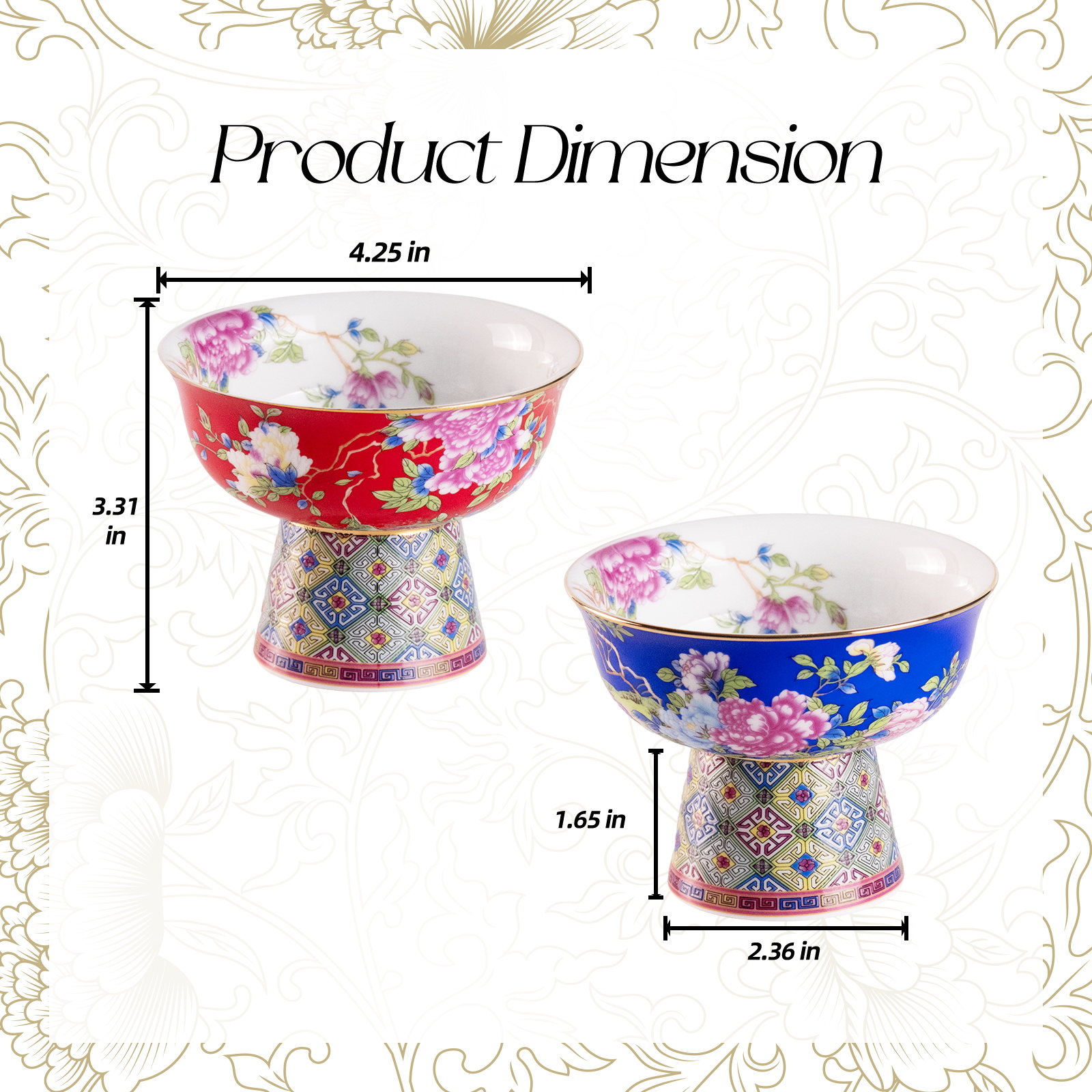 KAMMAK Enamel-Color Dessert Bowl with Gold Decoration - Ice Cream / Fruit / Snack Bowl