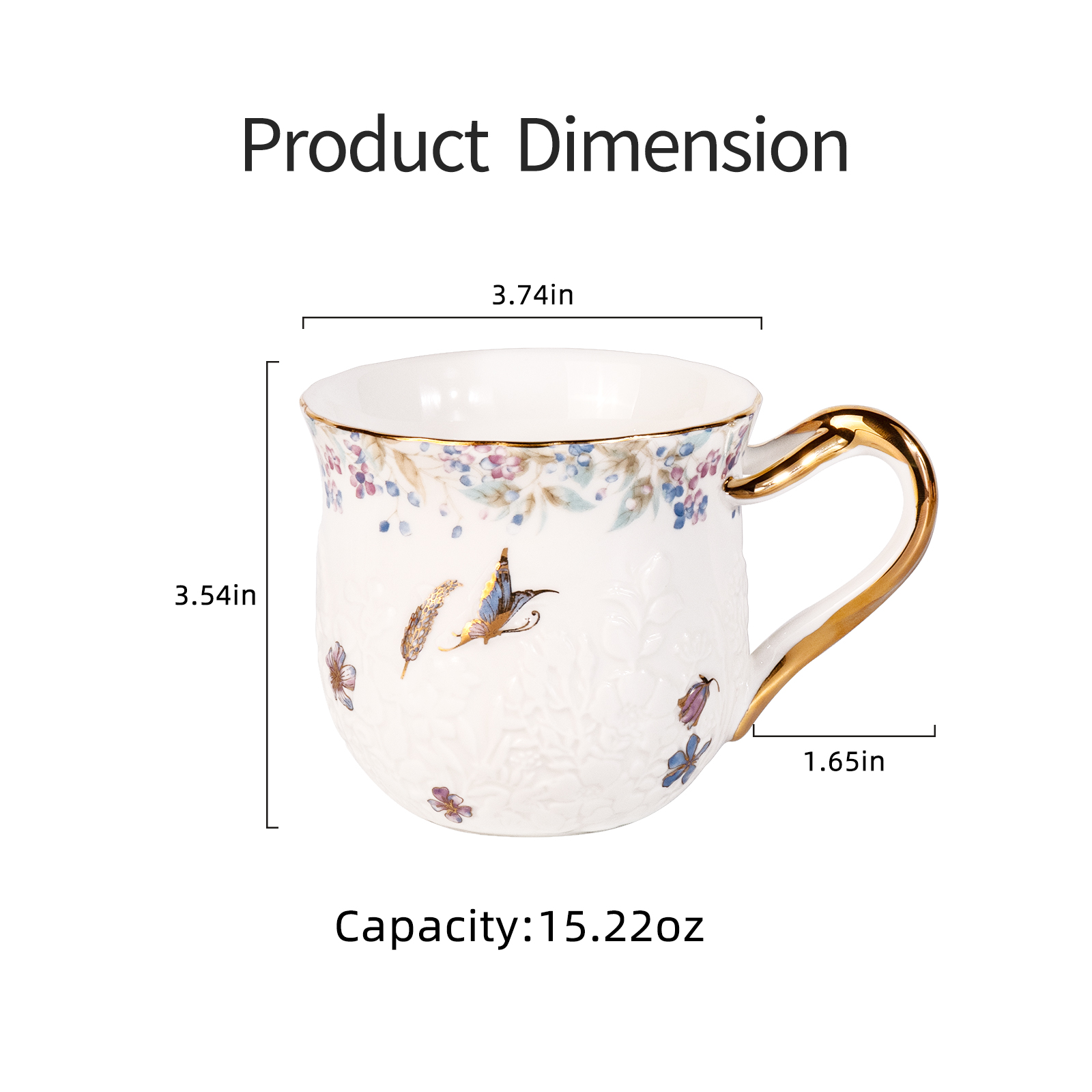 KAMMAK 16oz Large Ceramic Mug with Embossed Floral Design