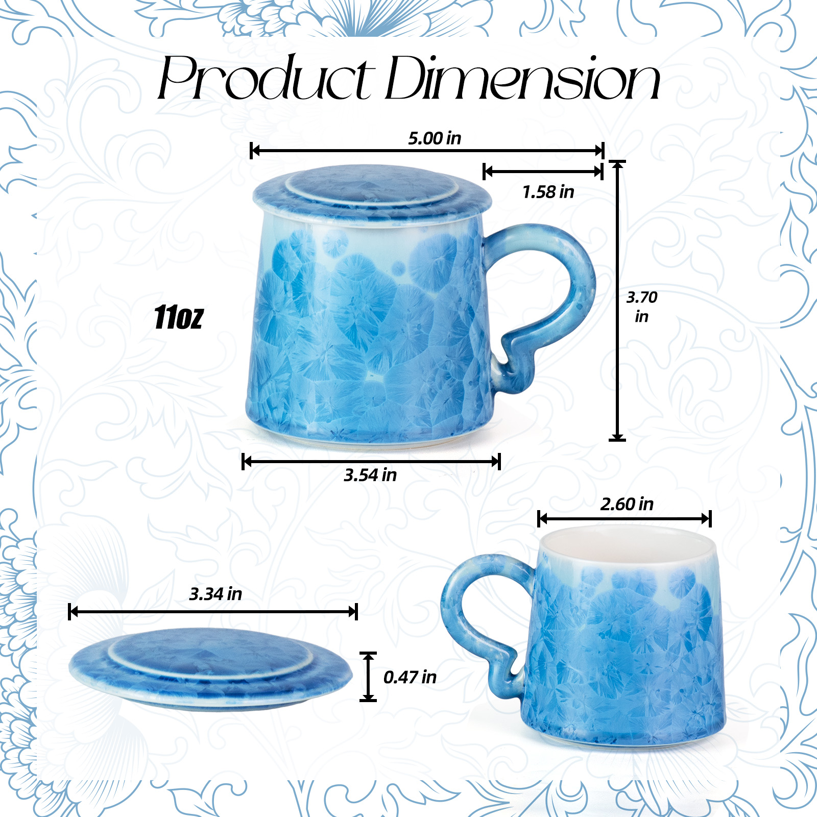 KAMMAK Crystalline Glaze Tea Cups with Lid and Saucer, 11oz