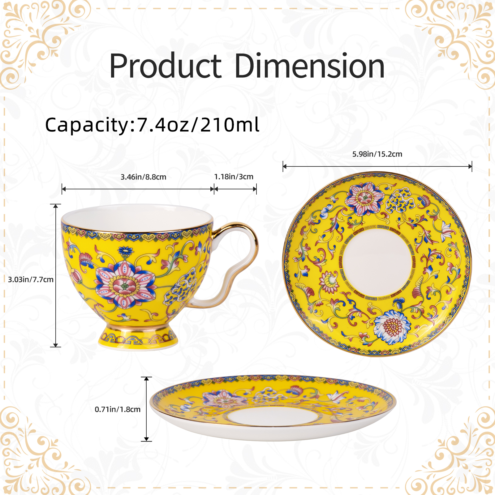 KAMMAK Tea Cup and Saucer Set – Vintage Floral Ceramic