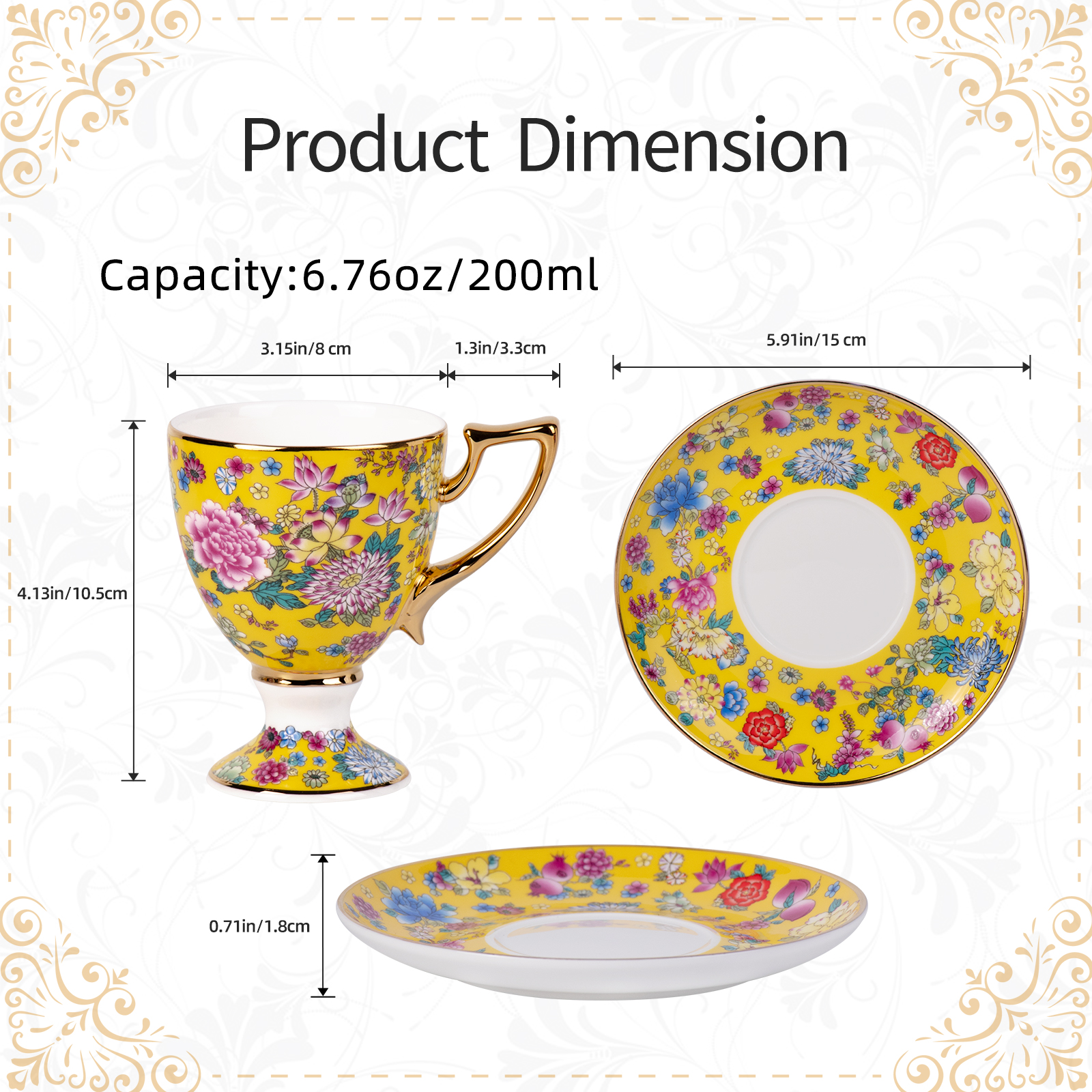 KAMMAK Tea Cup and Saucer Set – Vintage Floral Ceramic