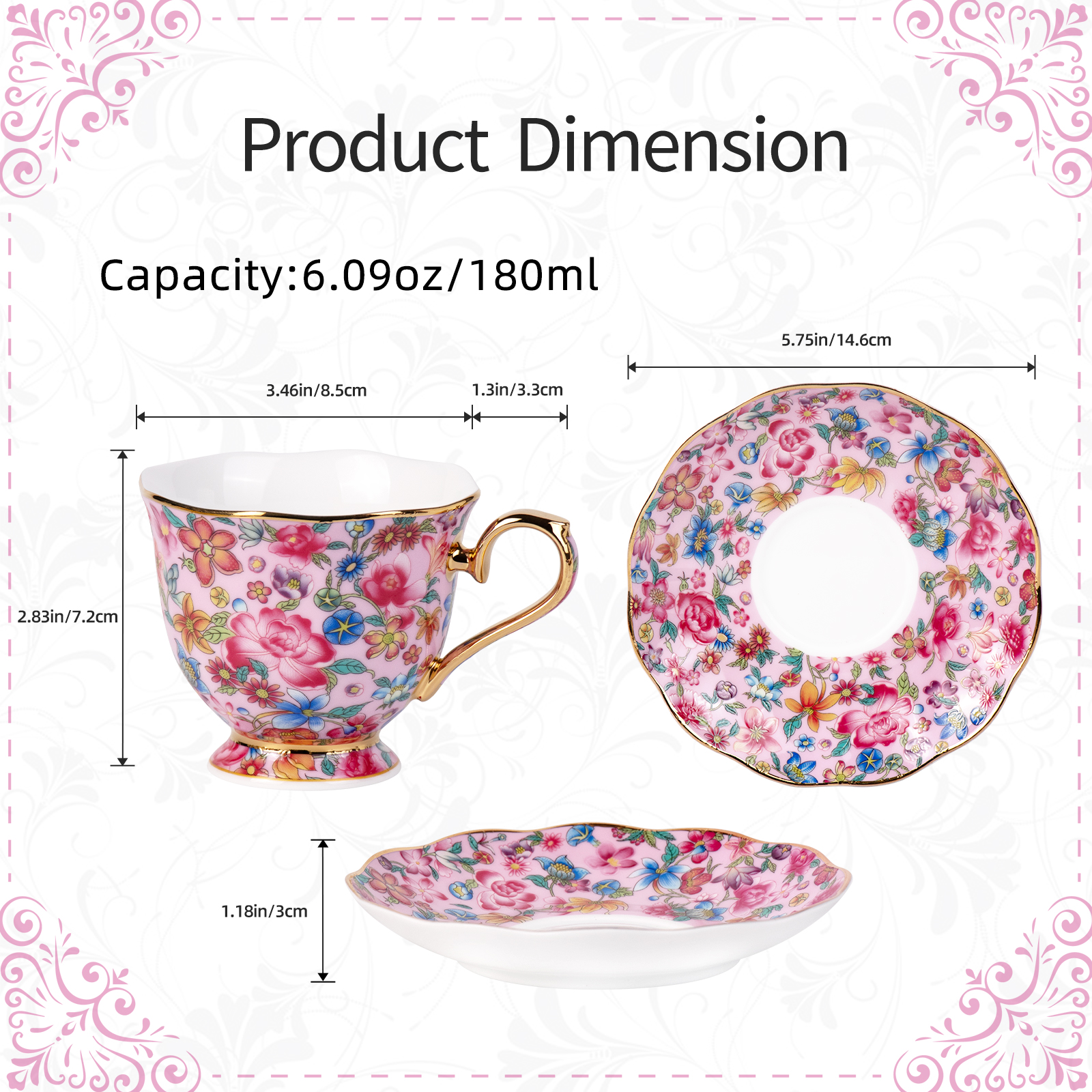 KAMMAK Teacup & Saucer Set – Vintage Floral Porcelain