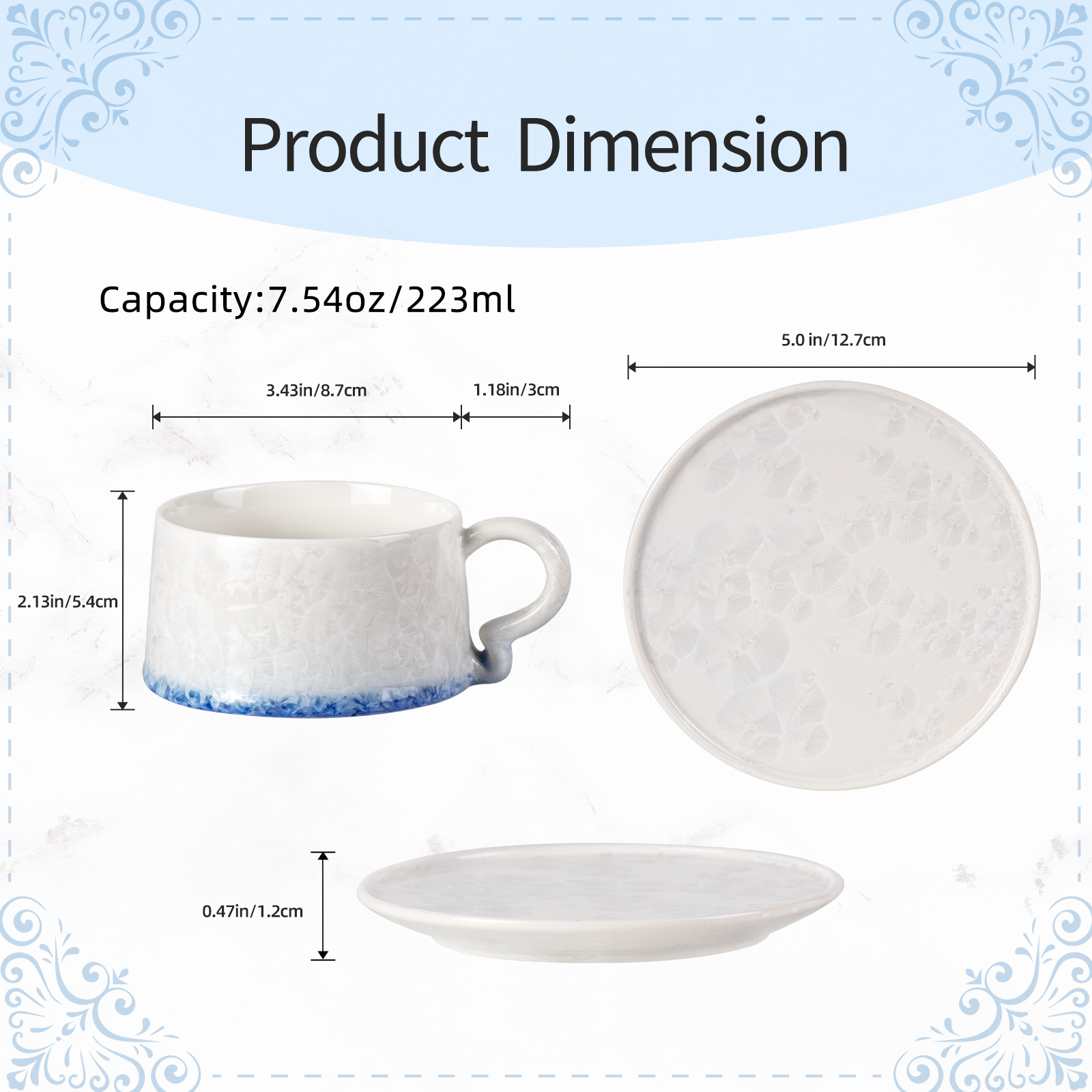 KAMMAK Ceramic Tea Cup & Saucer Set - Vintage Inspired Porcelain