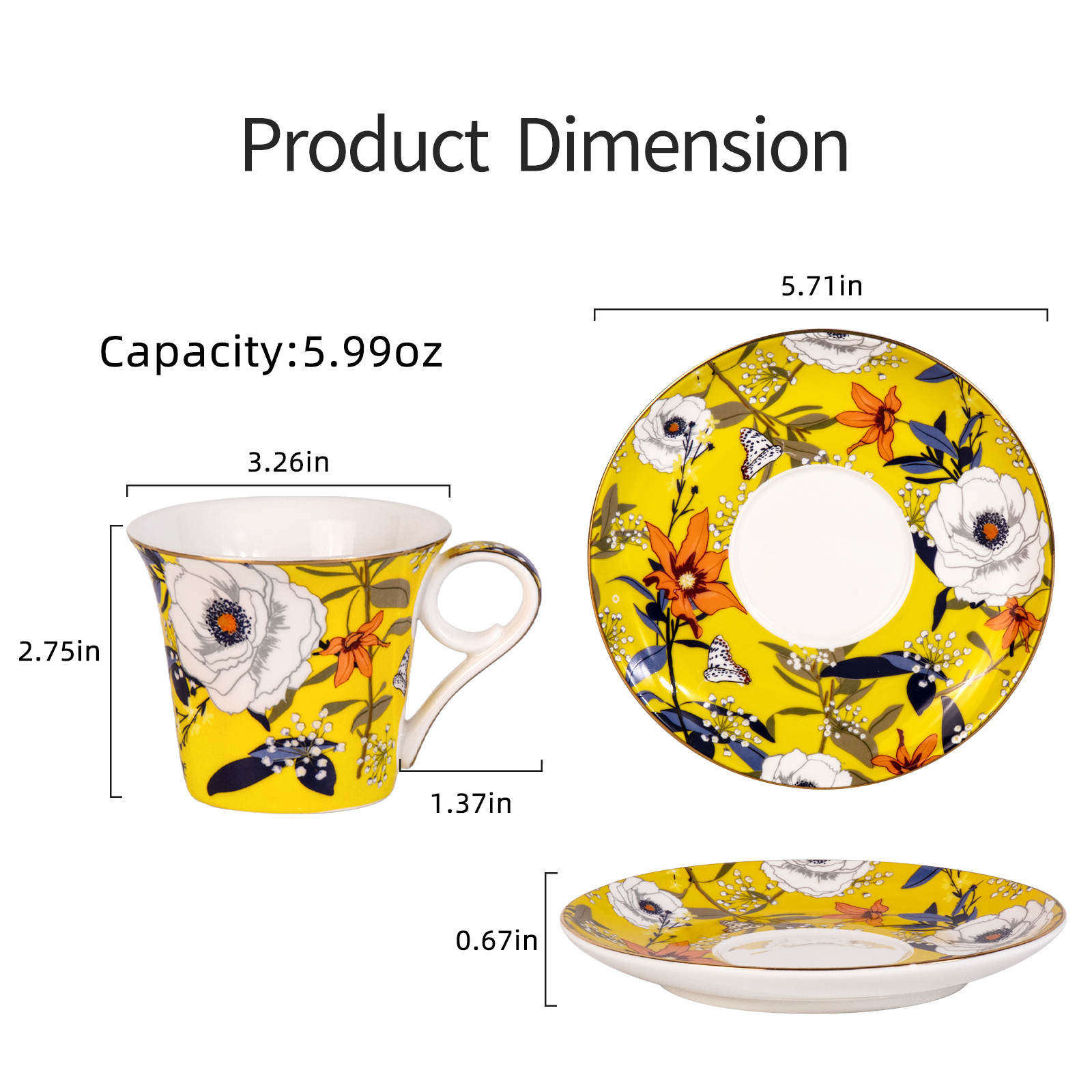 KAMMAK Ceramic Tea Cup & Saucer Set - Vintage-Inspired Porcelain