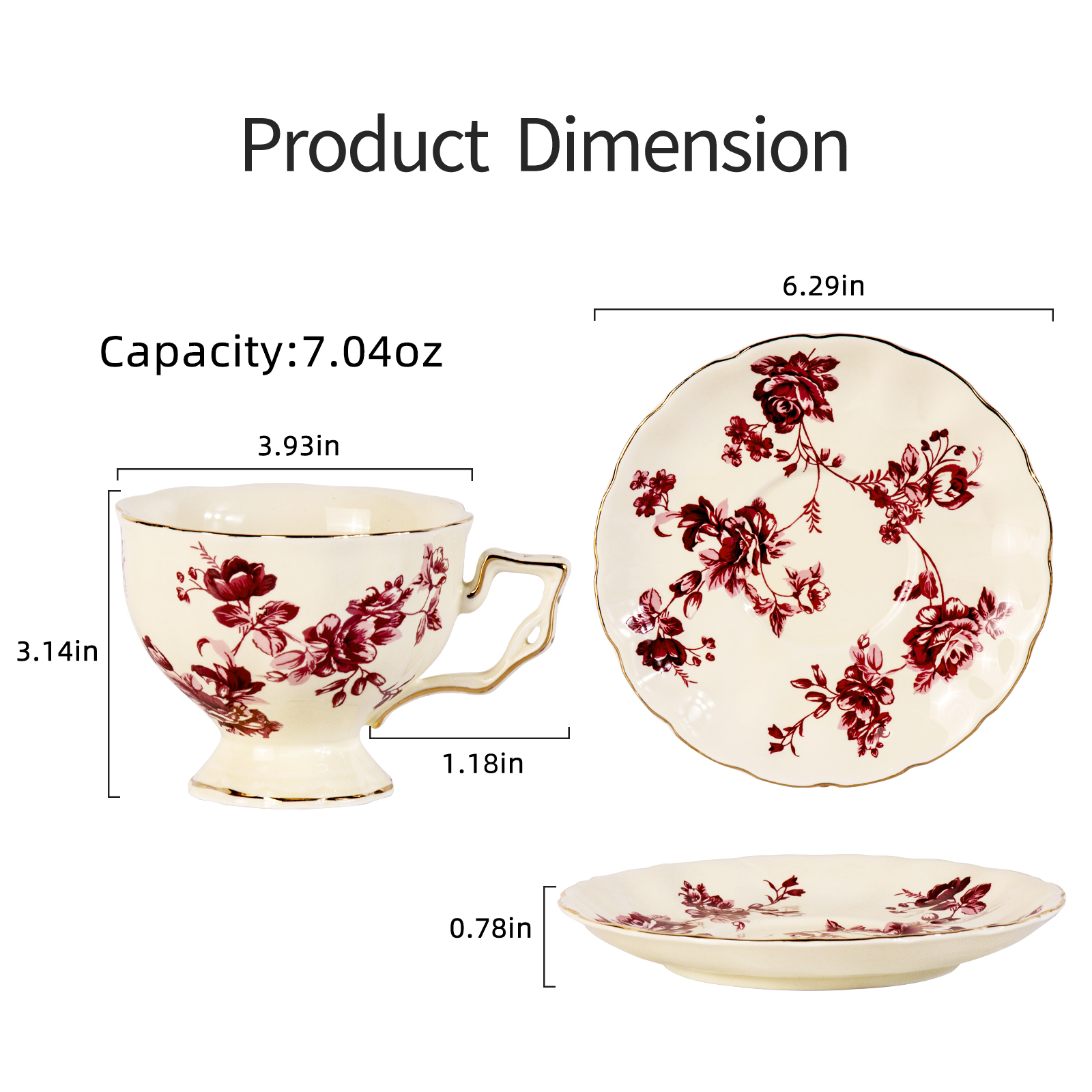 KAMMAK Vintage-Inspired Porcelain Tea Cups and Saucers Set
