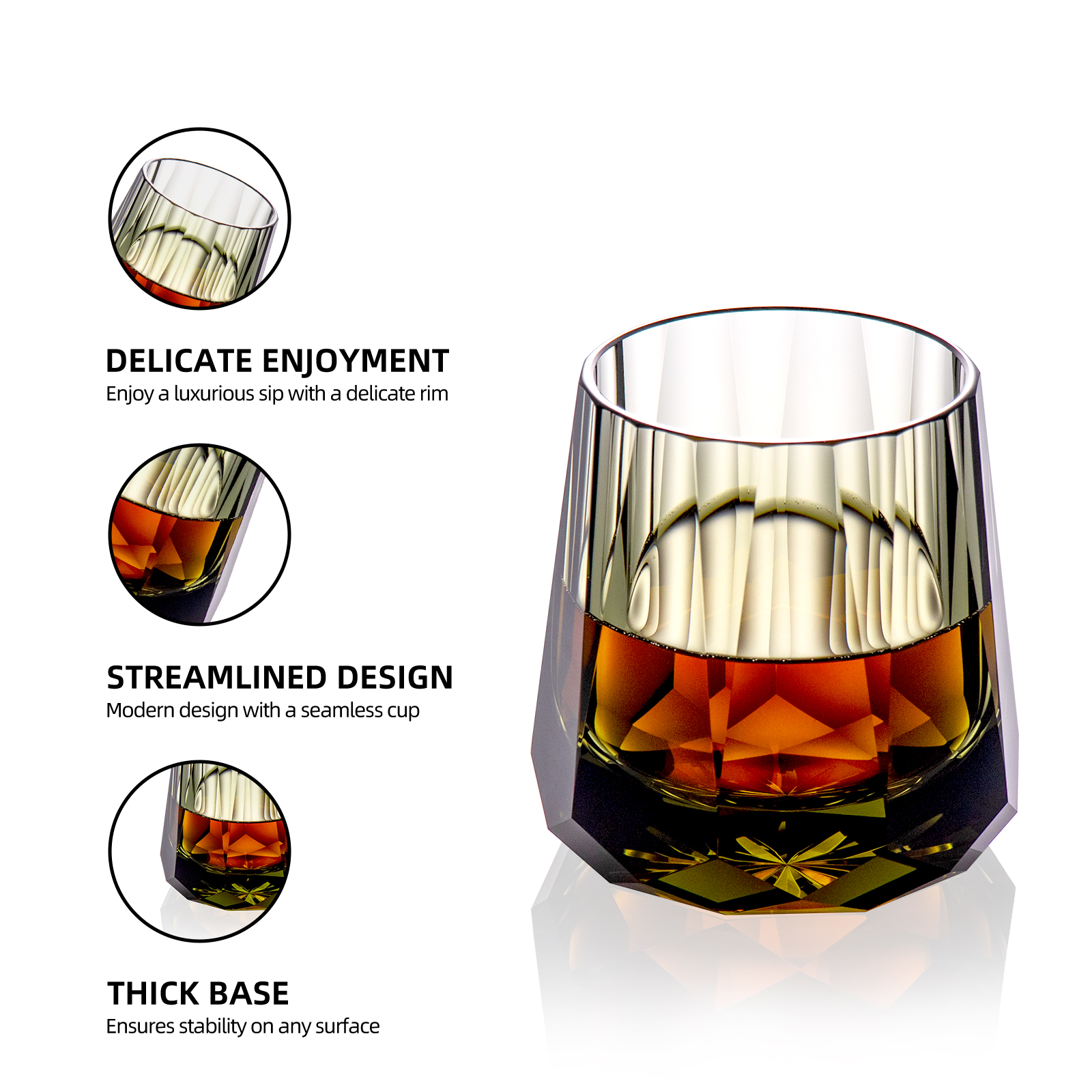KAMMAK Handcrafted Crystal Whiskey Glasses, Aroma-Enhancing Shape