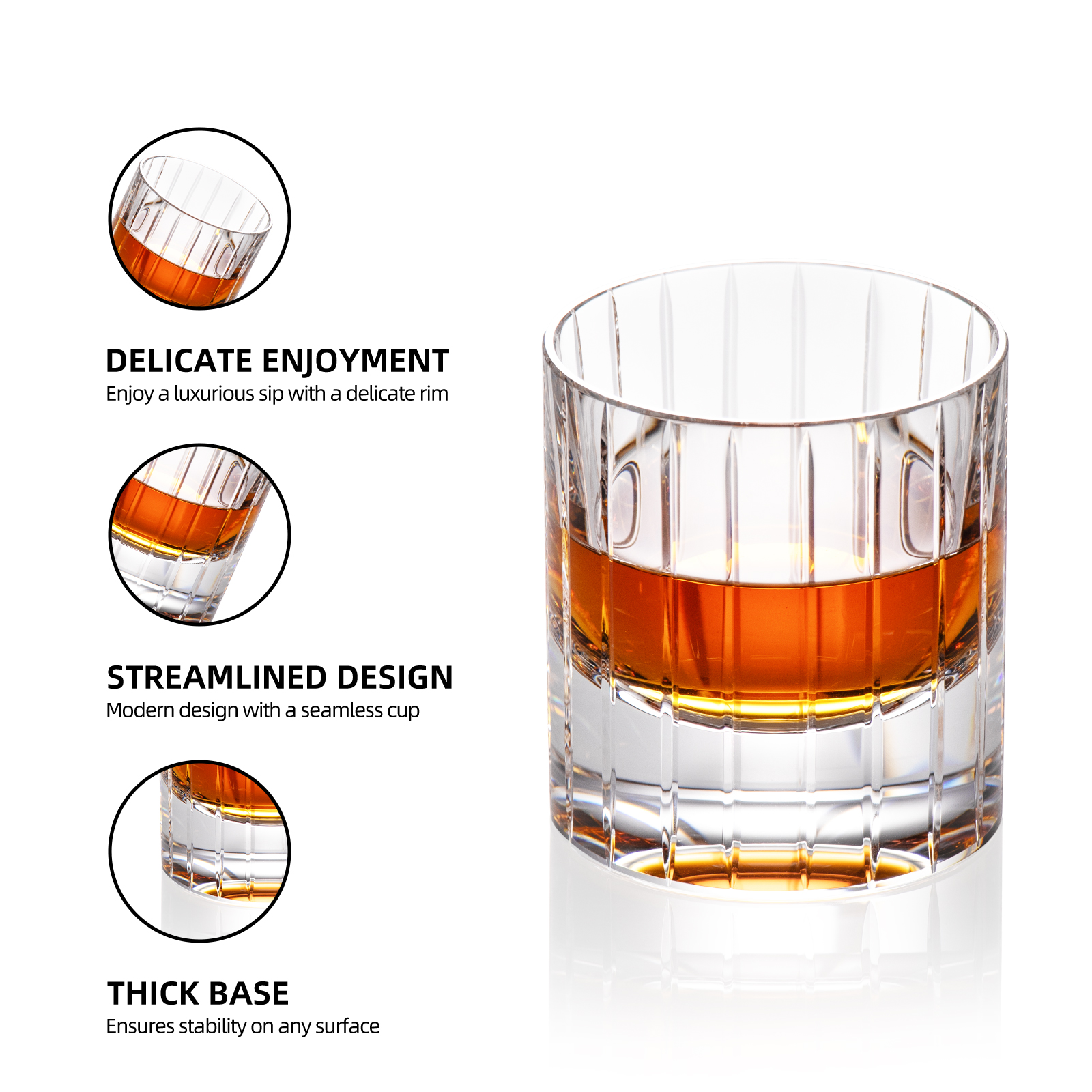 KAMMAK Handcrafted Crystal Whiskey Glasses, White Series