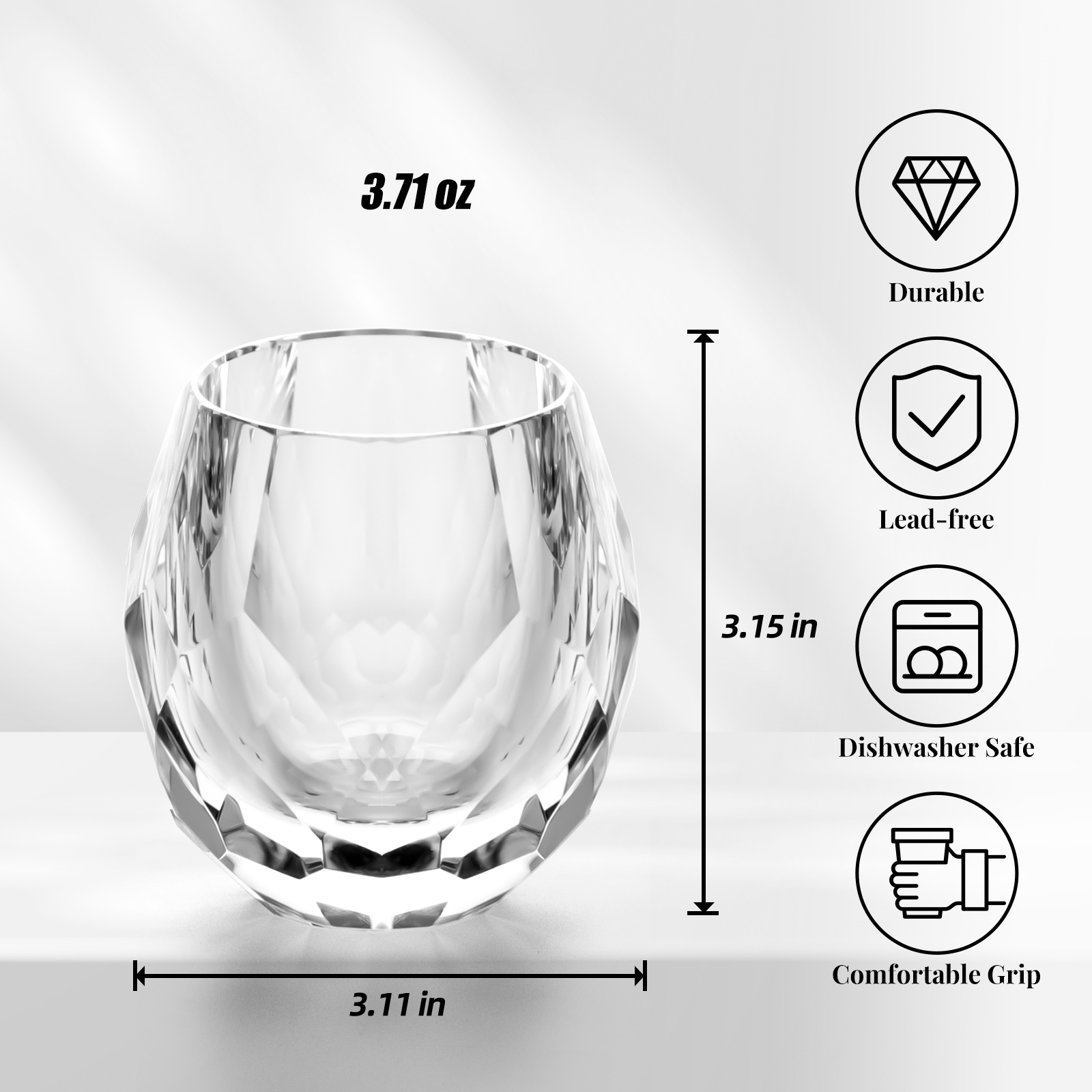 KAMMAK Crystal Whiskey/Shot Glasses — Hand-Blown, Etched, Gift-Ready