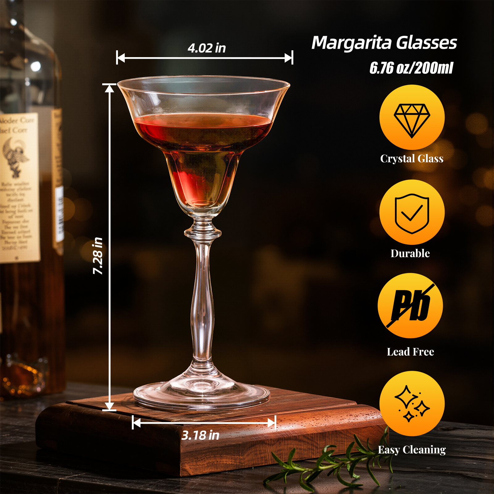 KAMMAK 6.7oz coupe cocktail glasses, lead-free crystal with wide shallow bowl and elegant stem