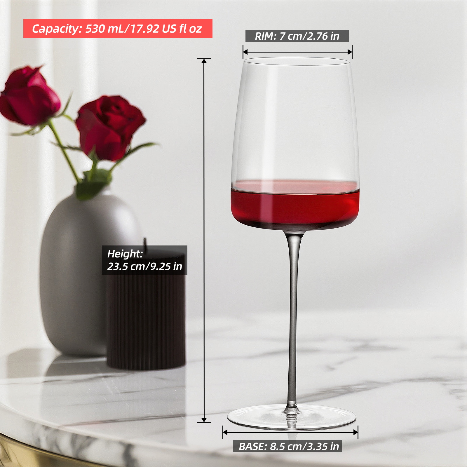 KAMMAK Red Wine Glasses - Clear Glass Bordeaux Set