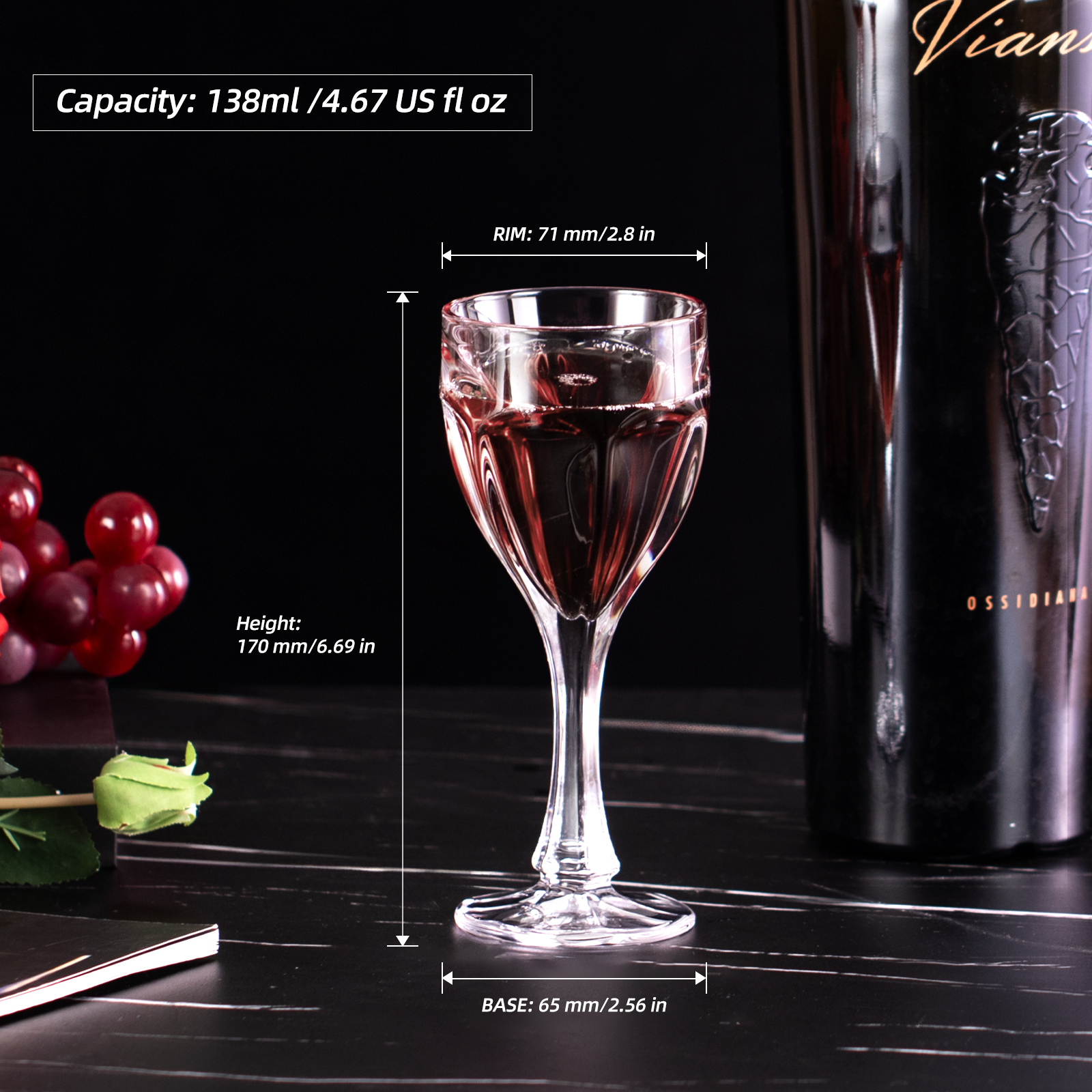 KAMMAK Crystal Wine Glasses – Large Bowl, Elegant Stem, Clear Transparency
