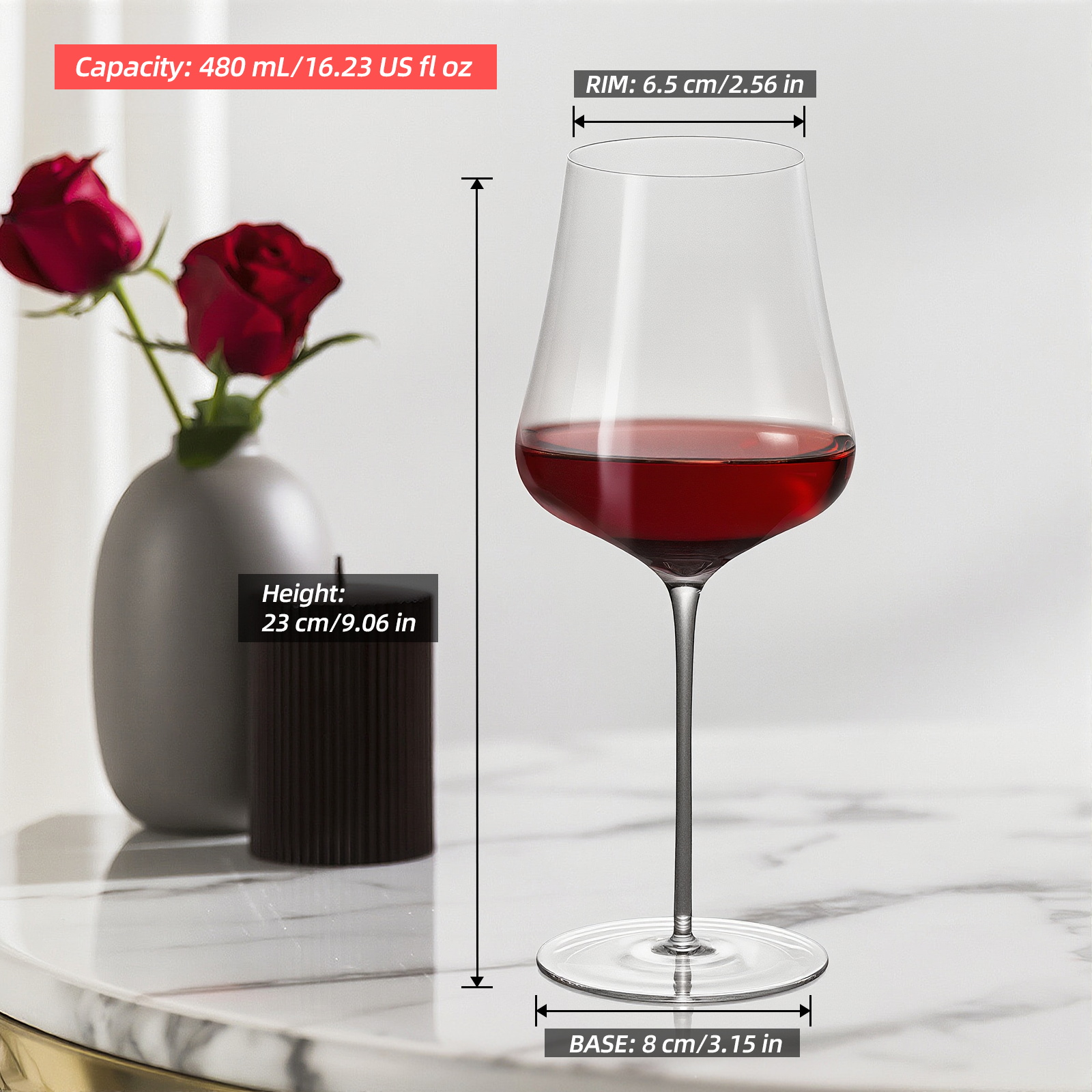 KAMMAK Wine Glasses – Ergonomic Grip, Wide Rim Aeration, Clear Sturdy Glass