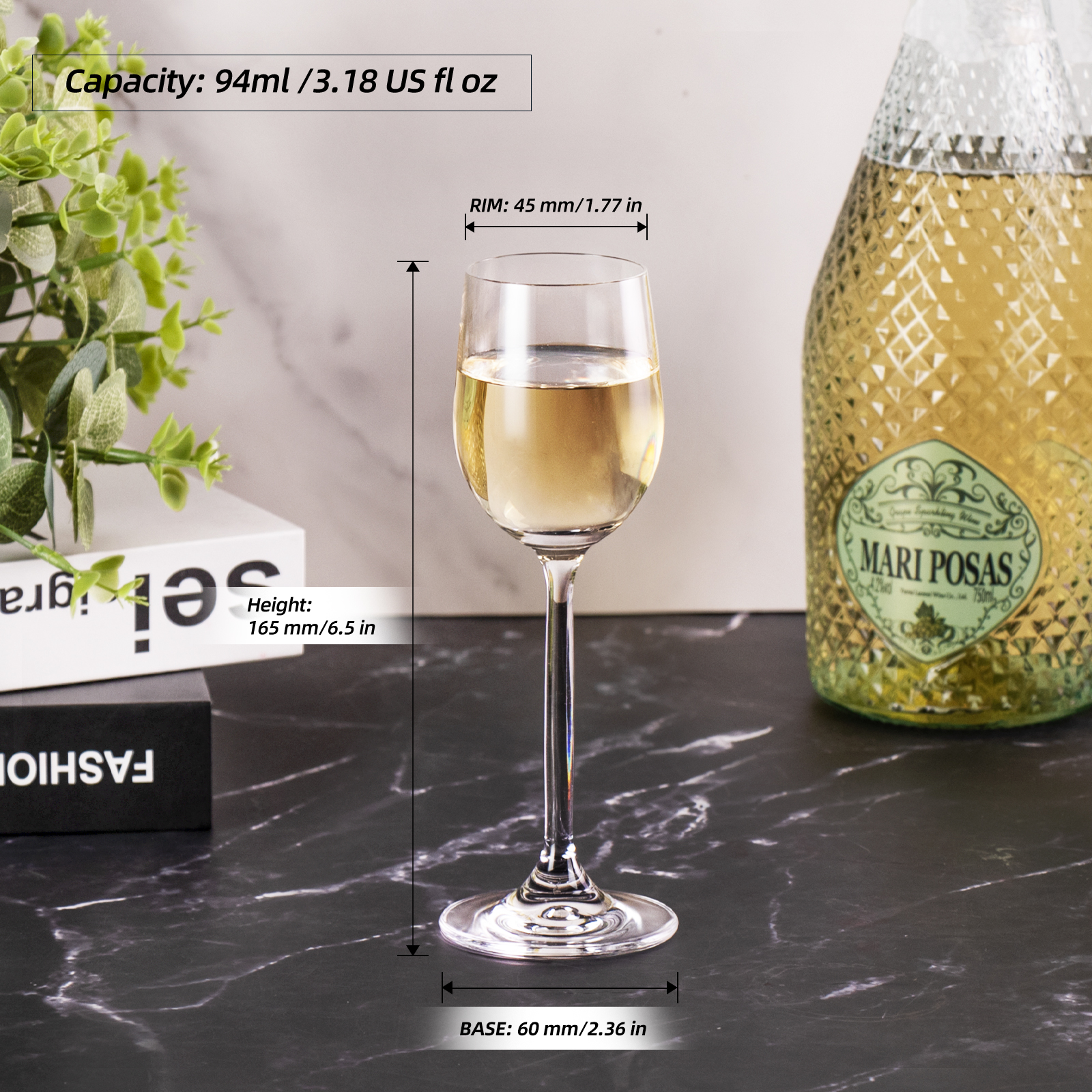 KAMMAK 6.9oz brandy snifter glasses, lead-free crystal with narrowed rim and elongated stem