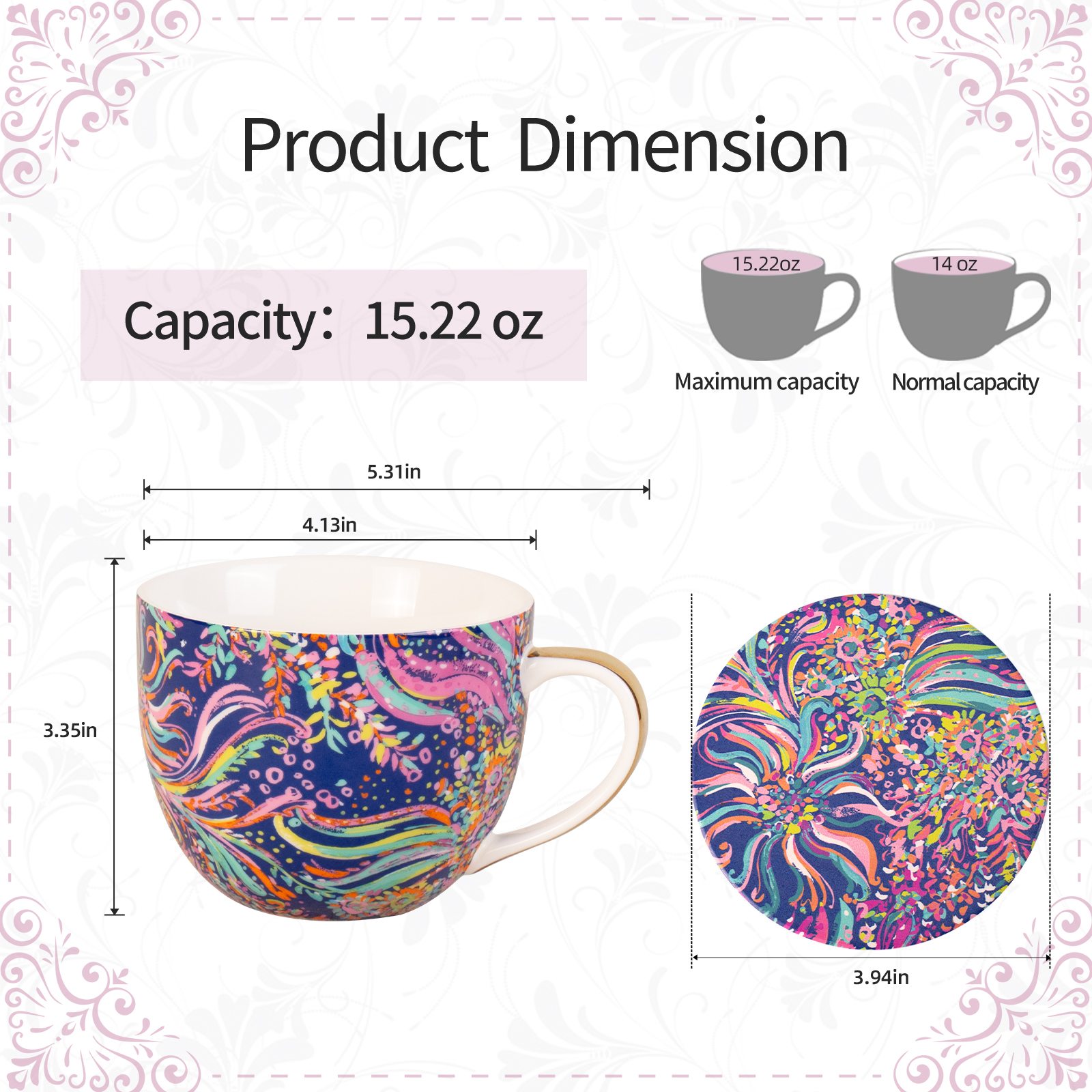 Porcelain Coffee Mug with Elegant Design and Large Capacity