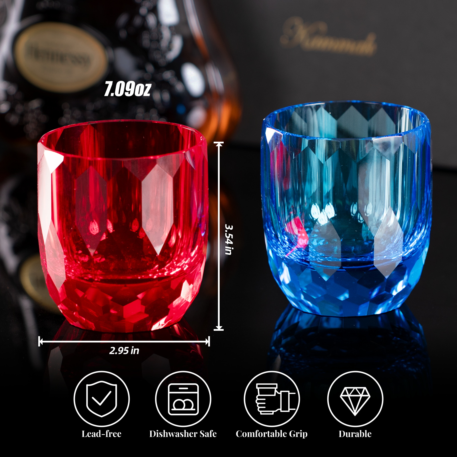 KAMMAK Hand-Blown Crystal Whiskey Glasses with Sparkle-Luster Etching