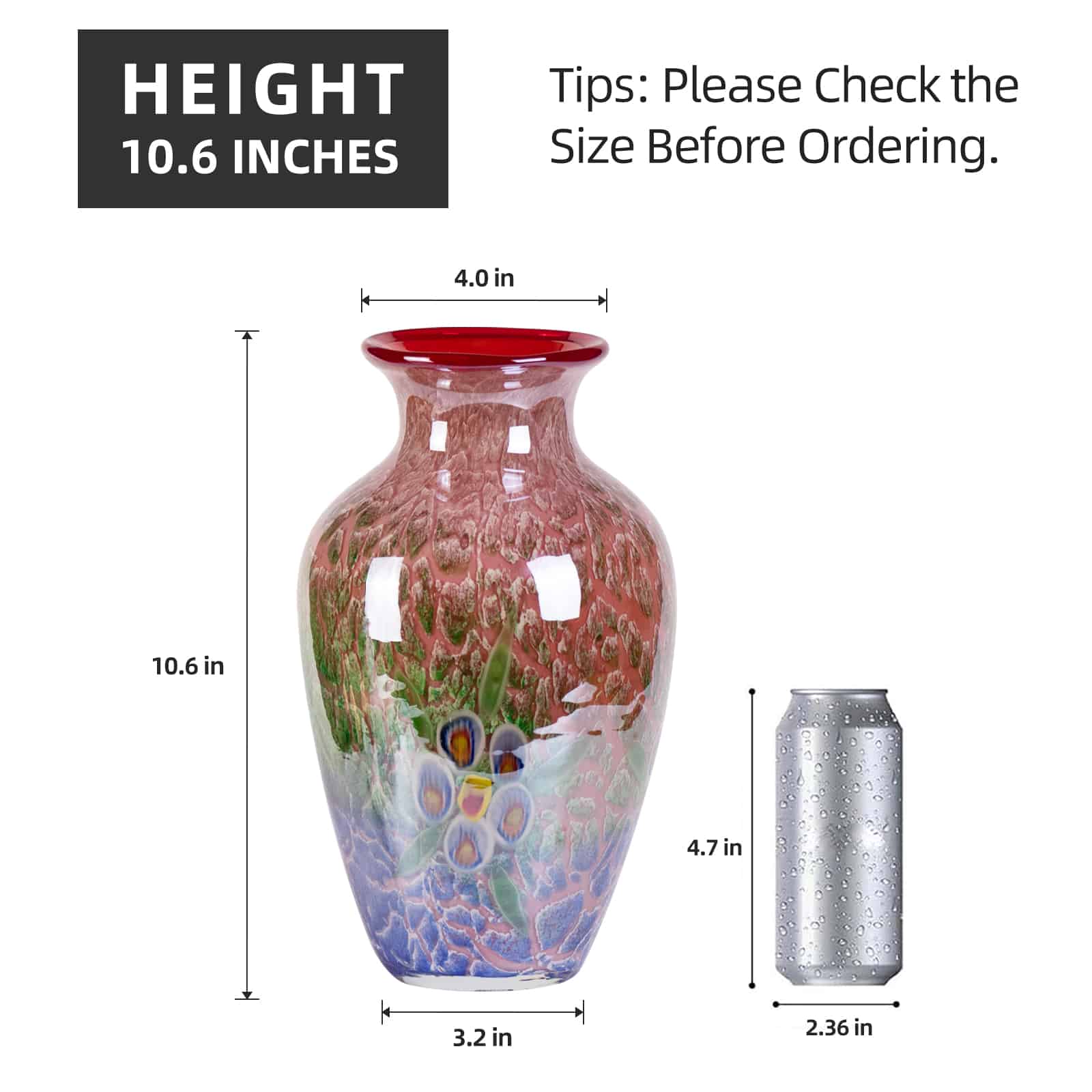 KAMMAK Colorful Iridescent Art Glass Vase with Irregular Neck