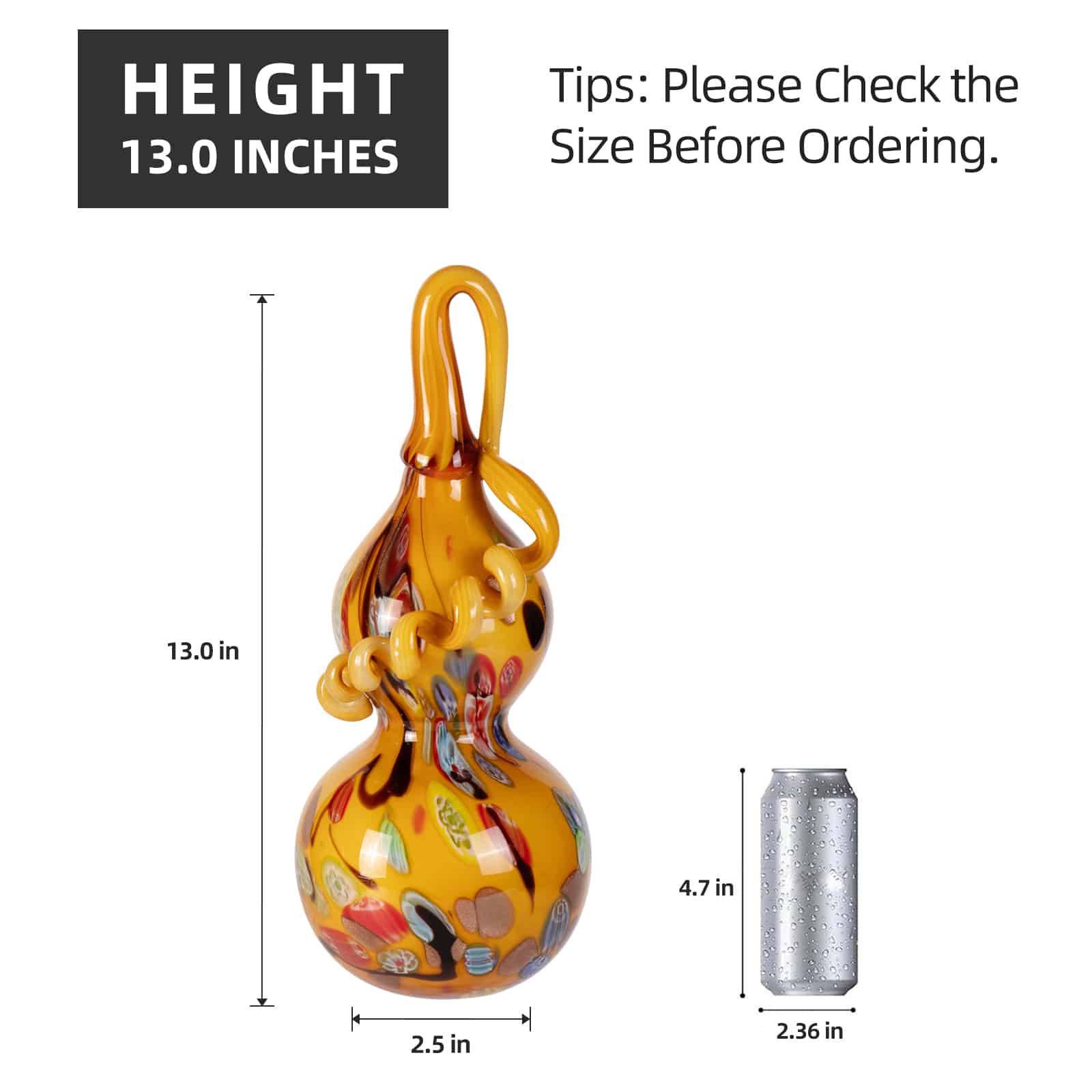 KAMMAK Hand-Blown Fulu Glass Gourd Ornament for Blessings and Prosperity