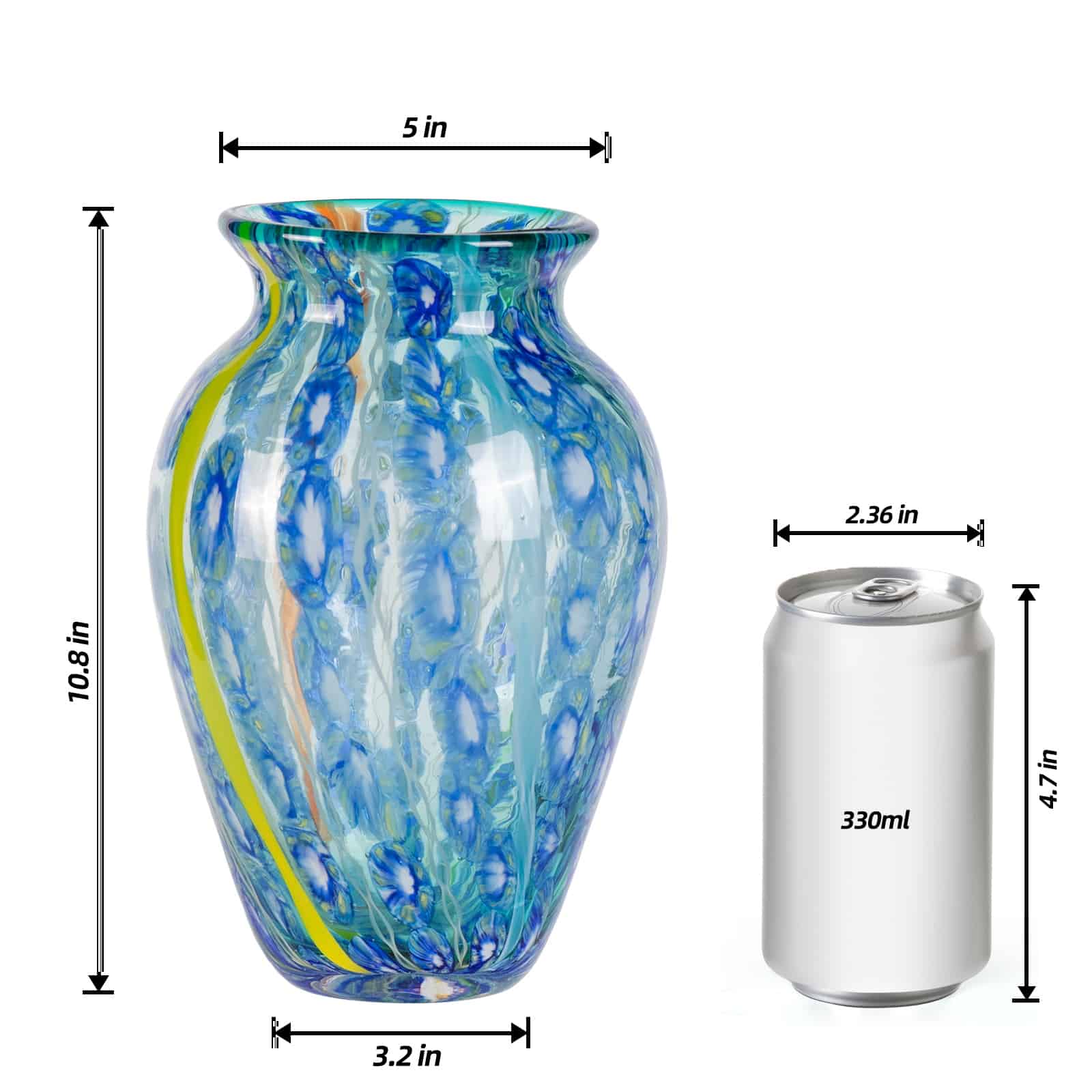 KAMMAK hand blown colorful round calibre glass vase