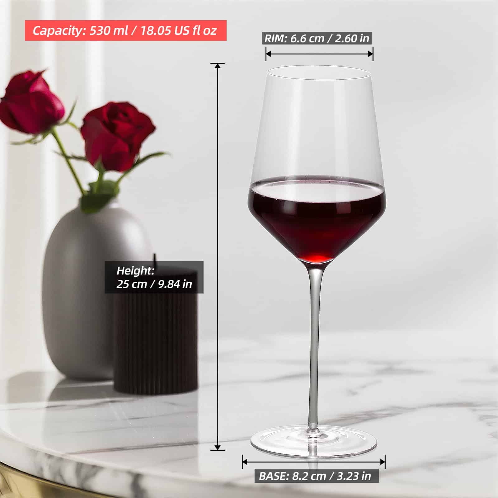 KAMMAK lead-free crystal red wine glasses
