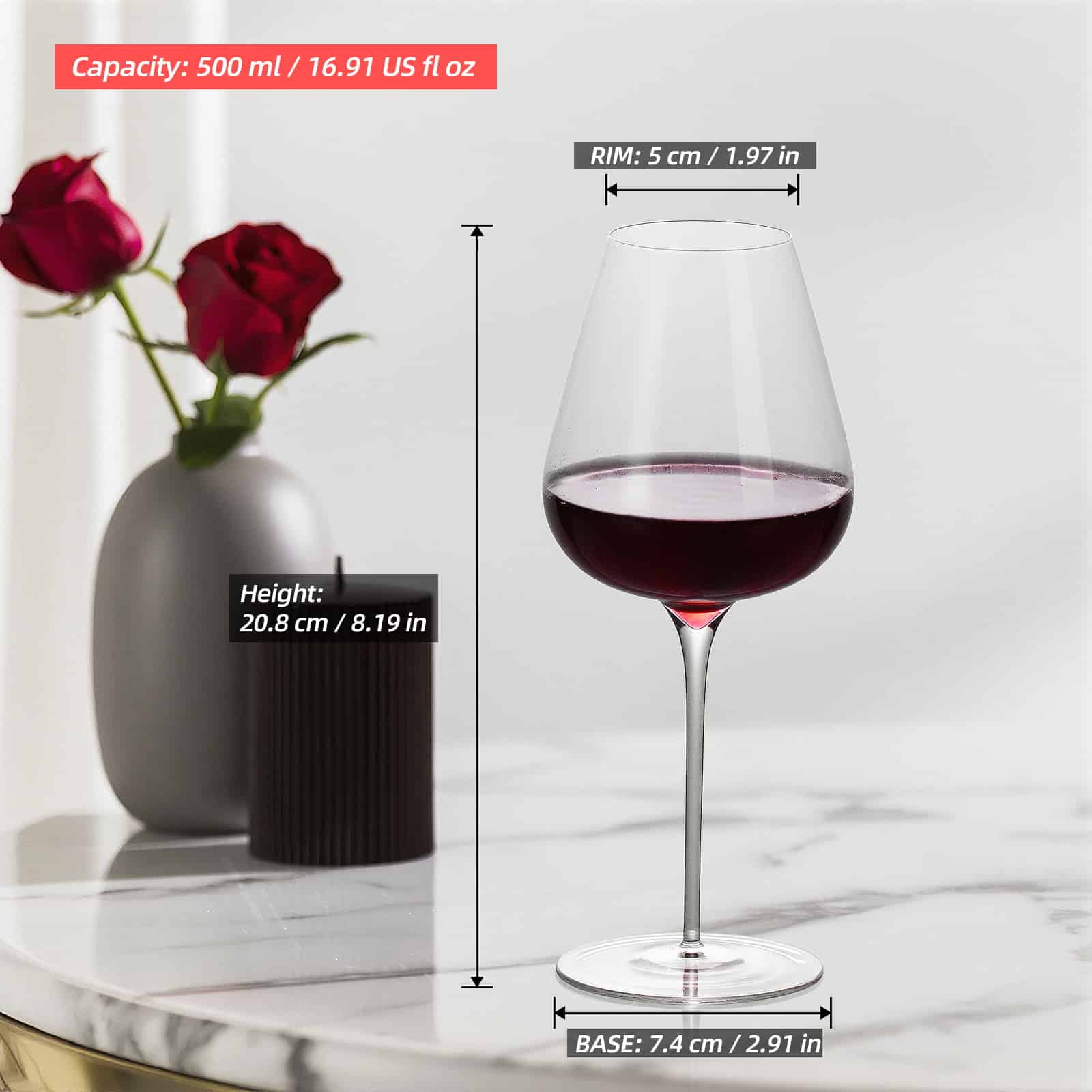 KAMMAK lead-free crystal red wine glasses