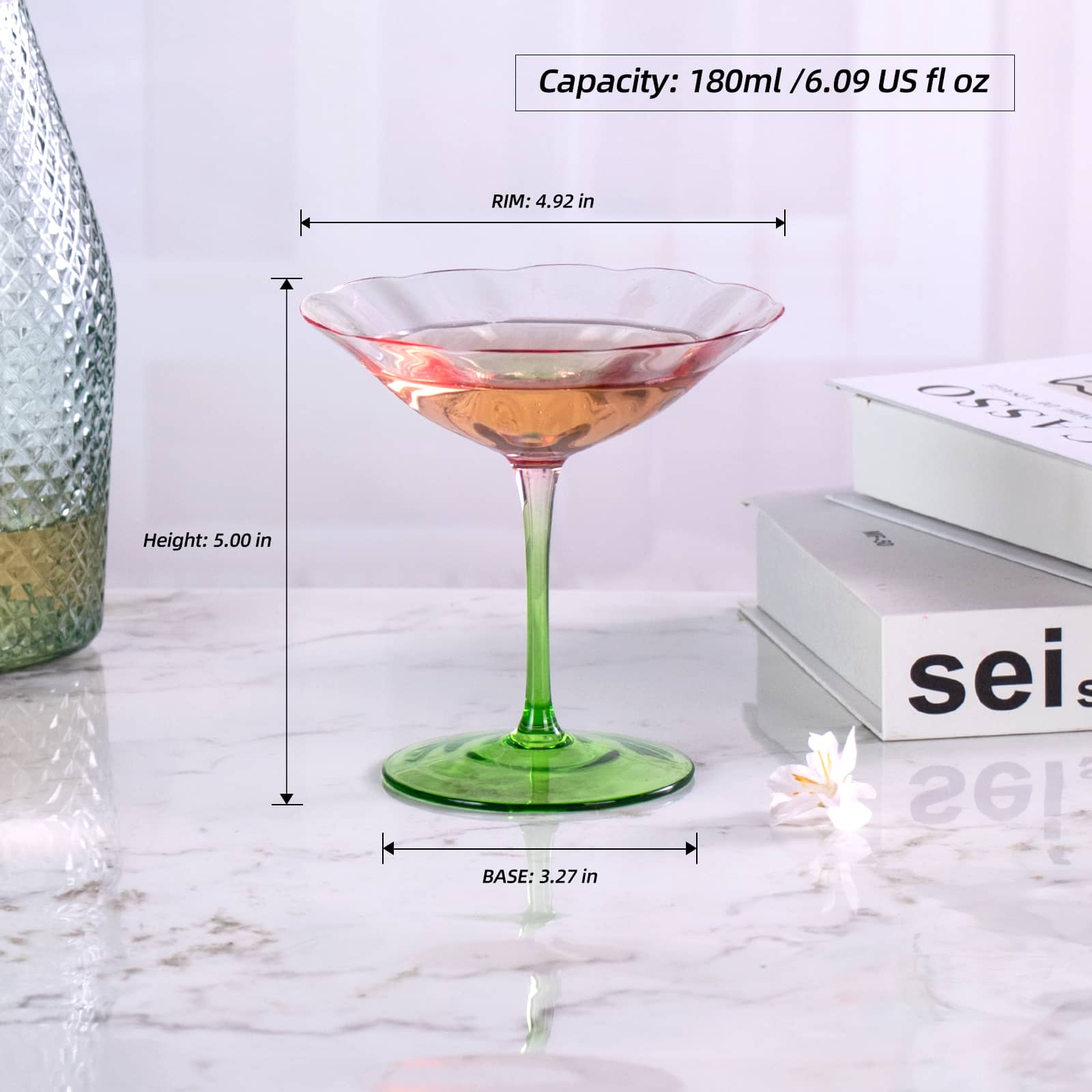 KAMMAK Martini Glasses Set of 2 Clear Crystal Cocktail Coupes