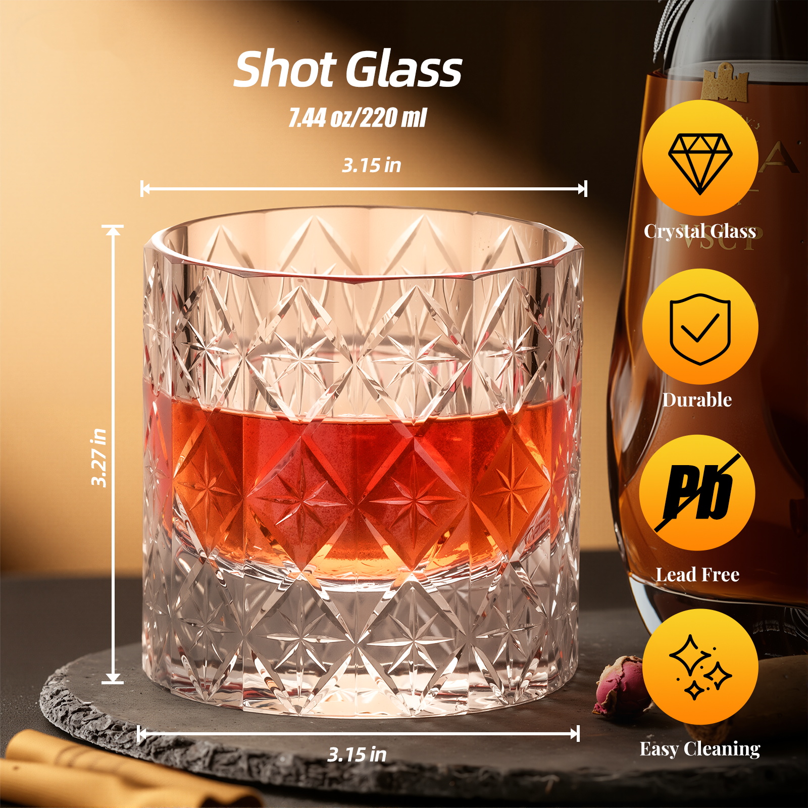 KAMMAK 12-Facet Lead-Free K9 Crystal Whiskey Glass with Weighted Base