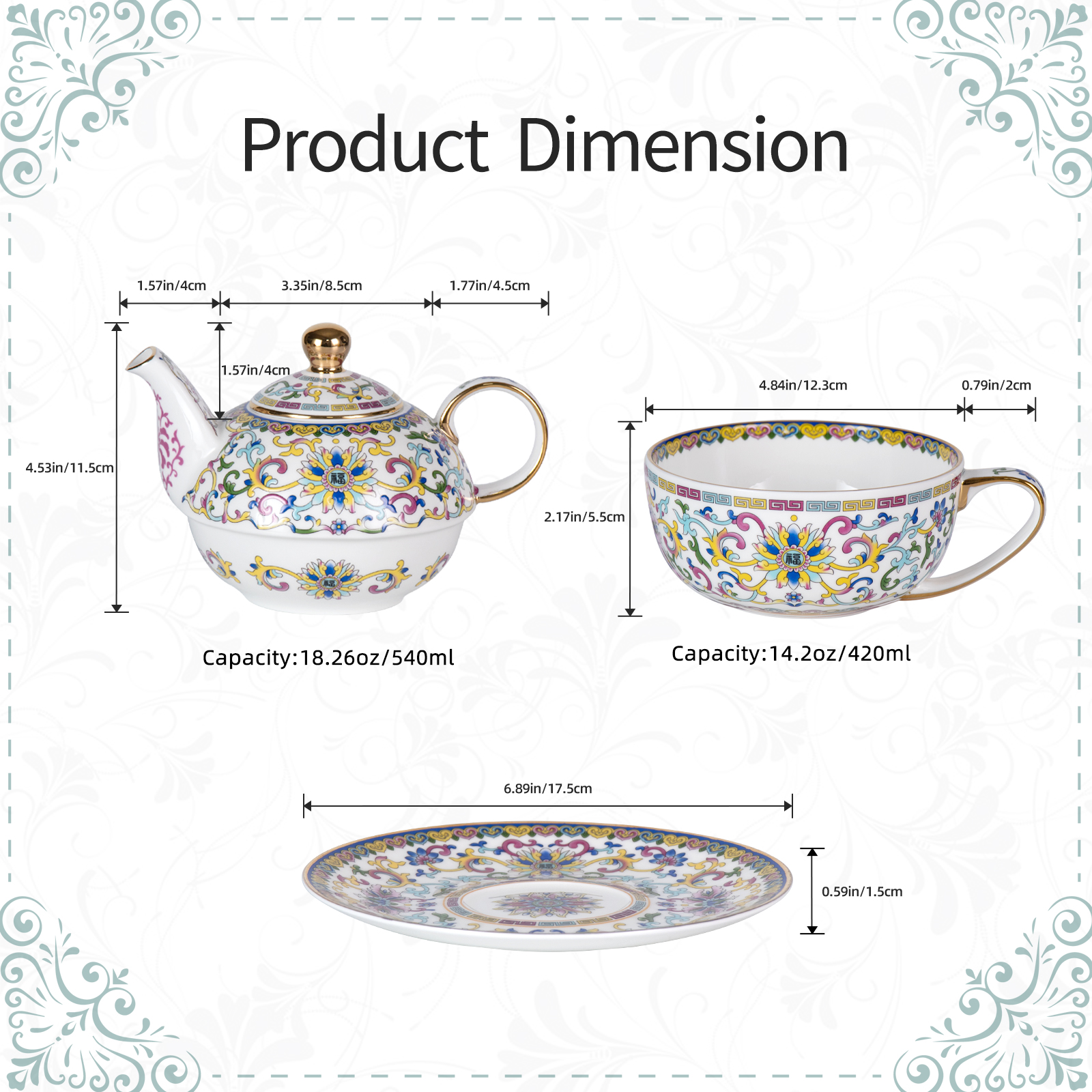 KAMMAK Porcelain Tea-for-One Set with Floral Motifs and Gilded Accents