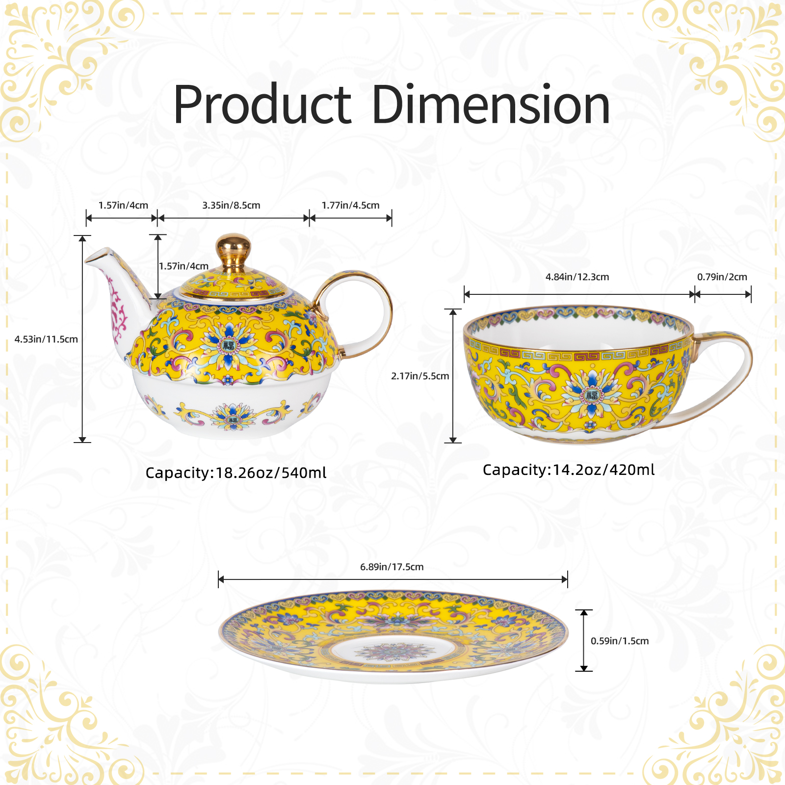 KAMMAK Porcelain Tea-for-One Set with Floral Motifs and Gilded Accents