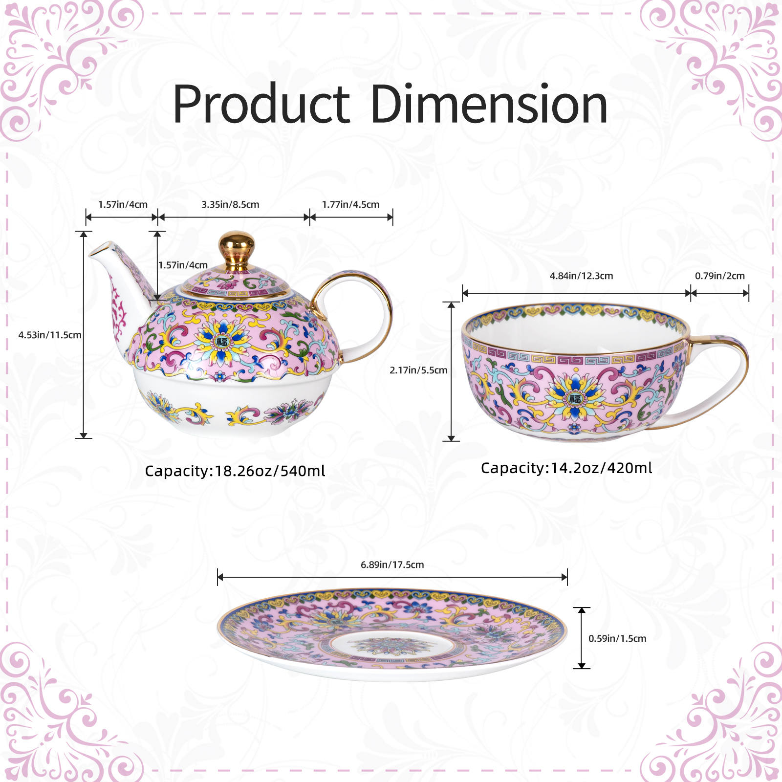 KAMMAK Porcelain Tea-for-One Set with Floral Motifs and Gilded Accents