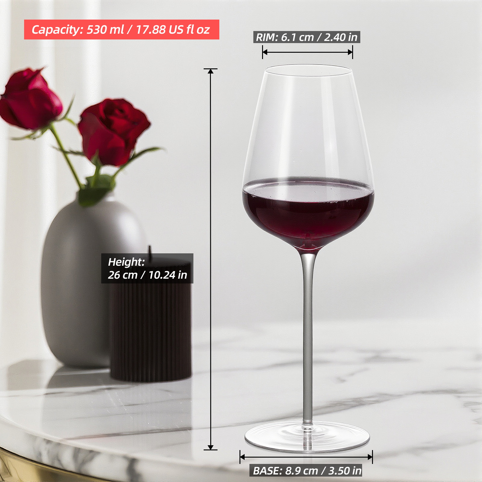 KAMMAK Lead-Free Crystal 18oz Wine Glasses, Set of 2 in Gift Box