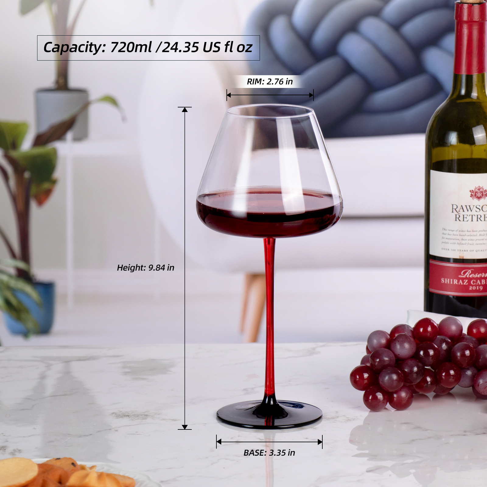 KAMMAK Red Wine Glasses Crystal Set for Home Bar and Entertaining
