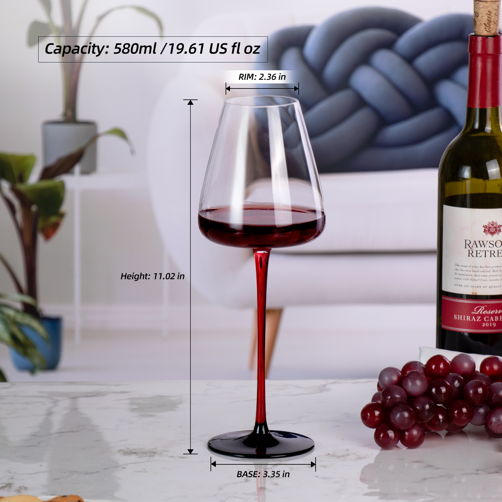 KAMMAK Red Wine Glasses Crystal Set for Home Bar and Parties