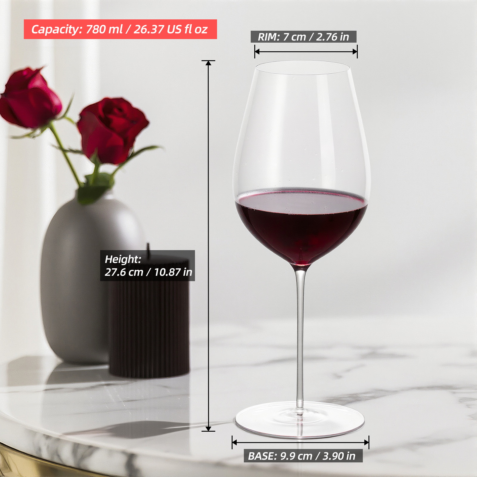 KAMMAK Lead-Free Crystal Red Wine Glasses, 26.3oz Wide Bowl, Set of 2