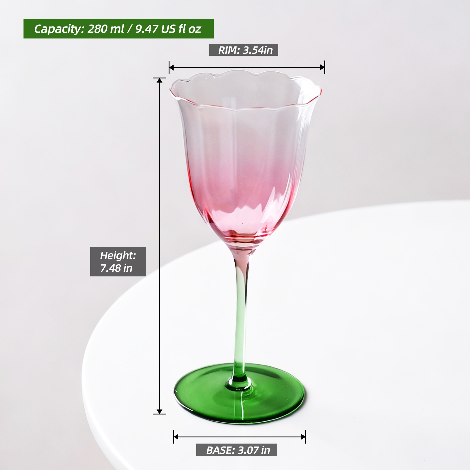KAMMAK Red Wine Glasses - Crystal Bordeaux Set (Pink & Green)