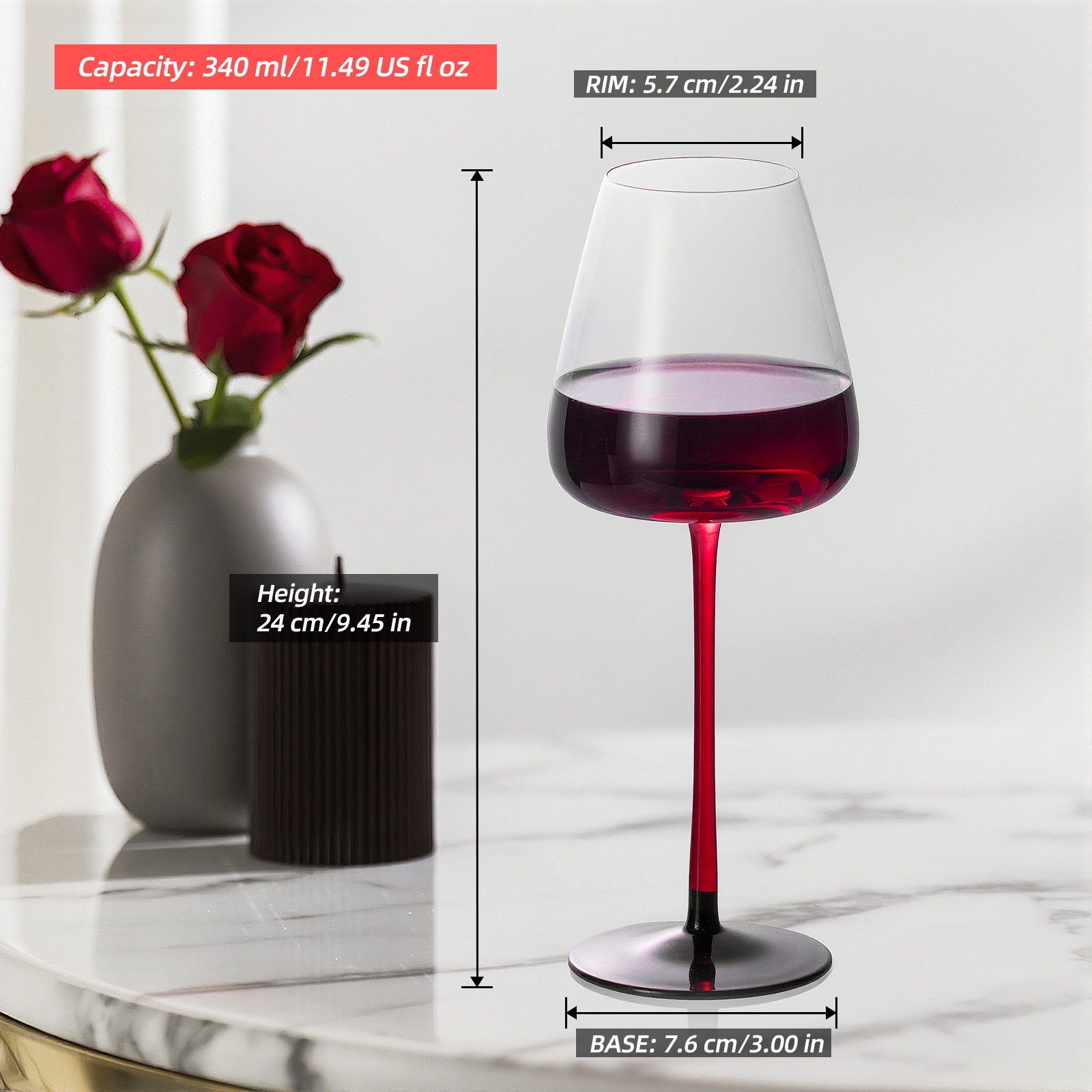 KAMMAK Red Wine Glasses - Crystal Bordeaux Set
