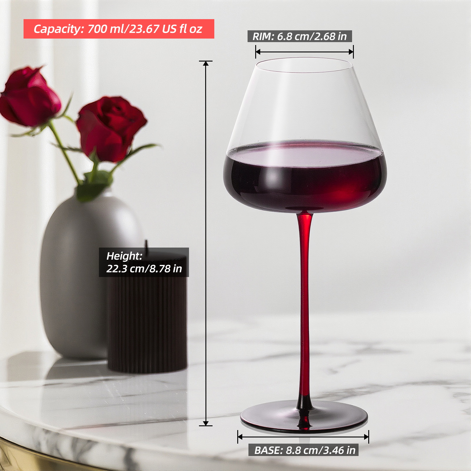 KAMMAK Red Wine Glasses - Crystal Bordeaux Set