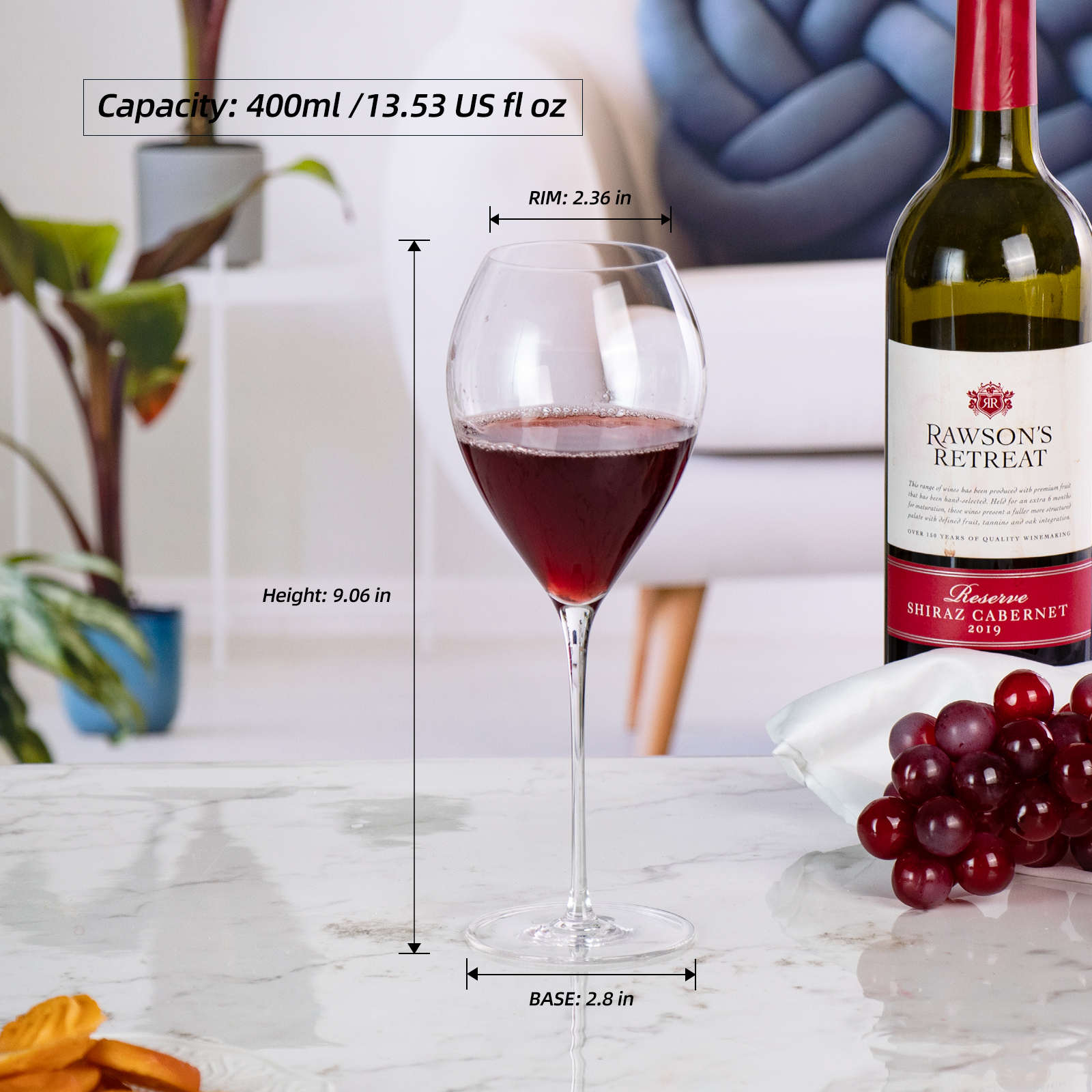 KAMMAK Lead-Free Crystal Wine Glasses, 13.5oz, Set of 2