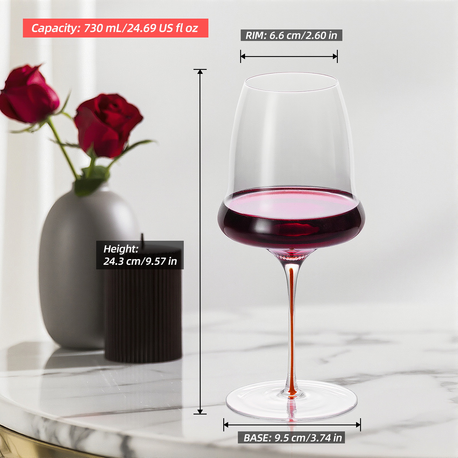 KAMMAK Red Wine Glasses - Crystal Bordeaux Gift Set