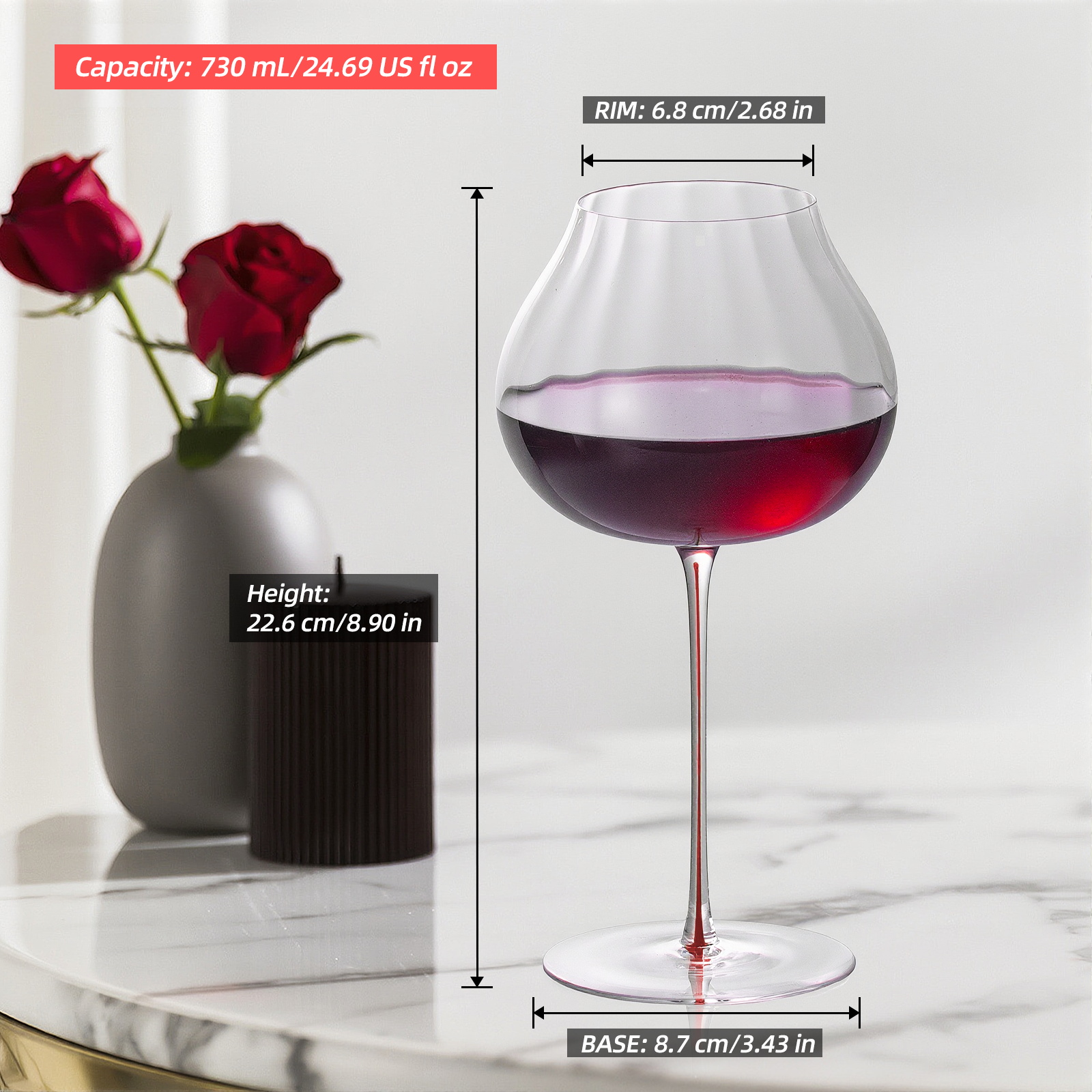 KAMMAK Red Wine Glasses - Crystal Bordeaux Gift Set