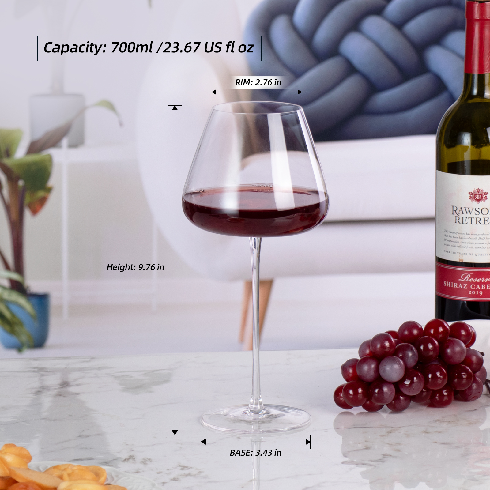 KAMMAK Lead-Free Crystal 23oz Wine Glasses - Gift Set