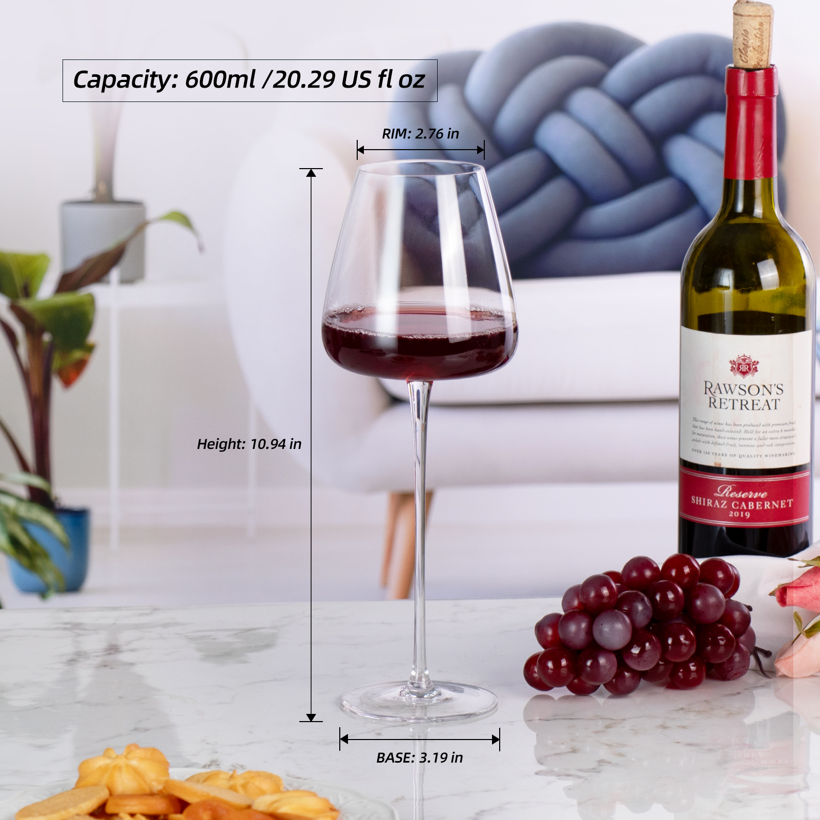 KAMMAK Lead-Free Crystal 20oz Wine Glasses, Set of 2