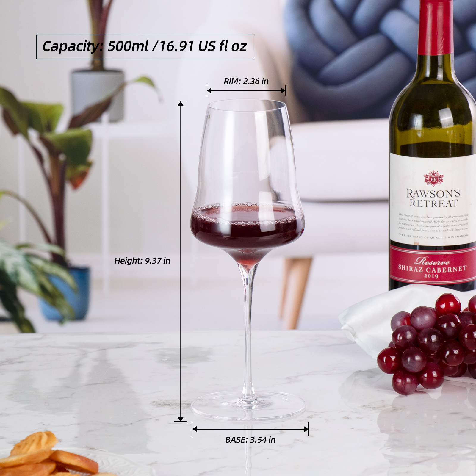 KAMMAK 17oz Lead-Free Crystal Wine Glasses, Set of 2