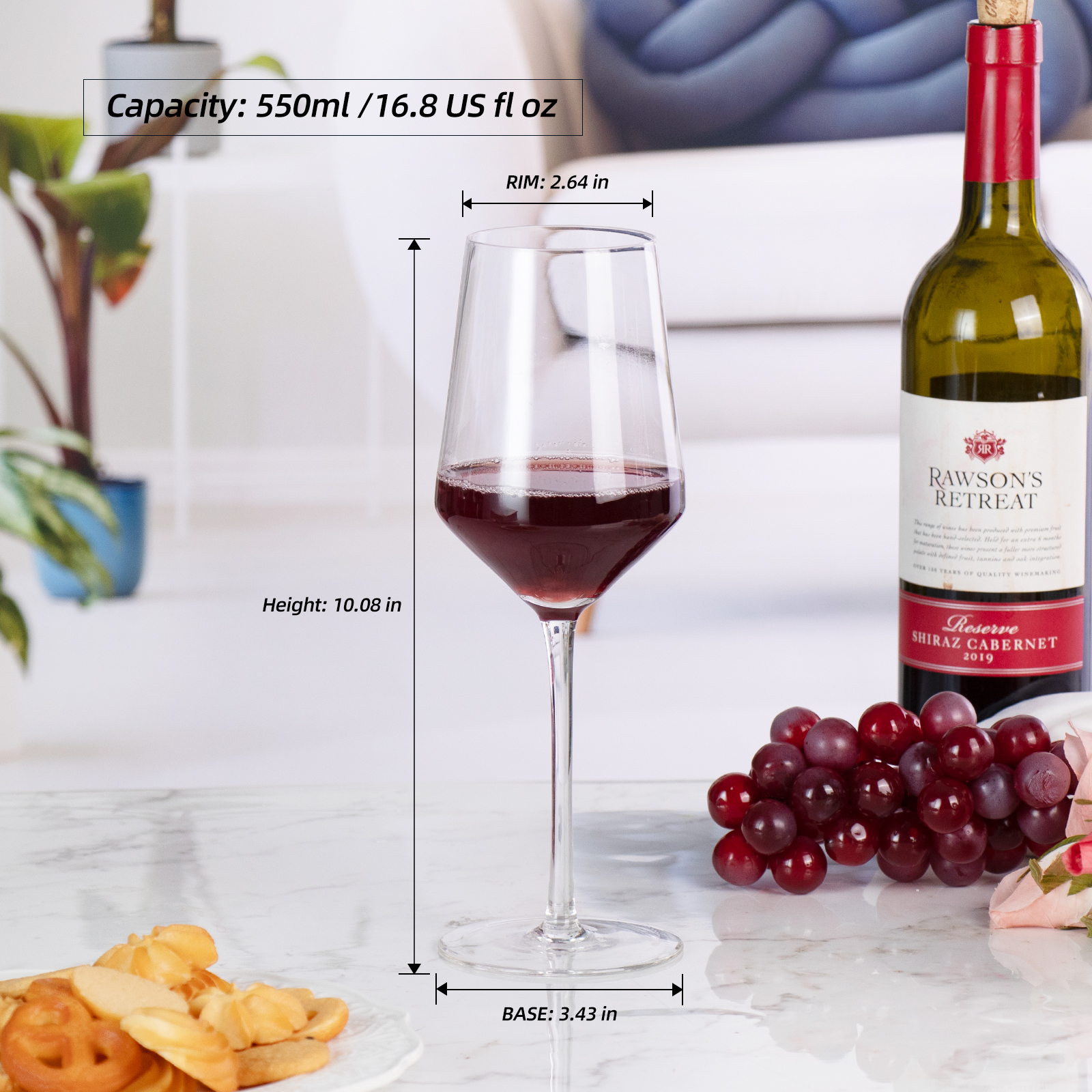 KAMMAK 17oz Lead-Free Crystal Wine Glasses, Set of 2