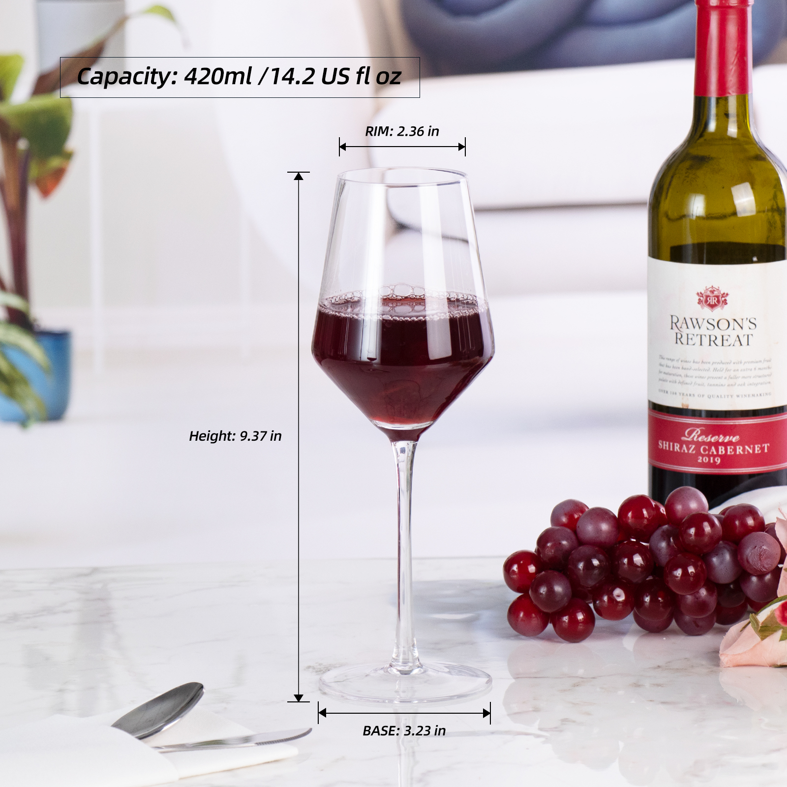 KAMMAK 14oz Lead-Free Crystal Wine Glasses, Set of 2