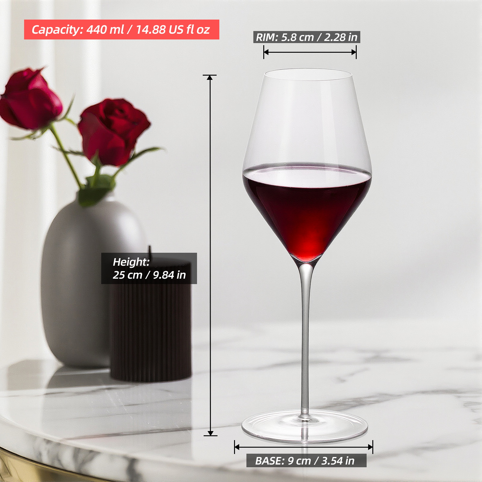 KAMMAK Lead-Free Crystal Red Wine Glasses, 14.8oz Set of 2