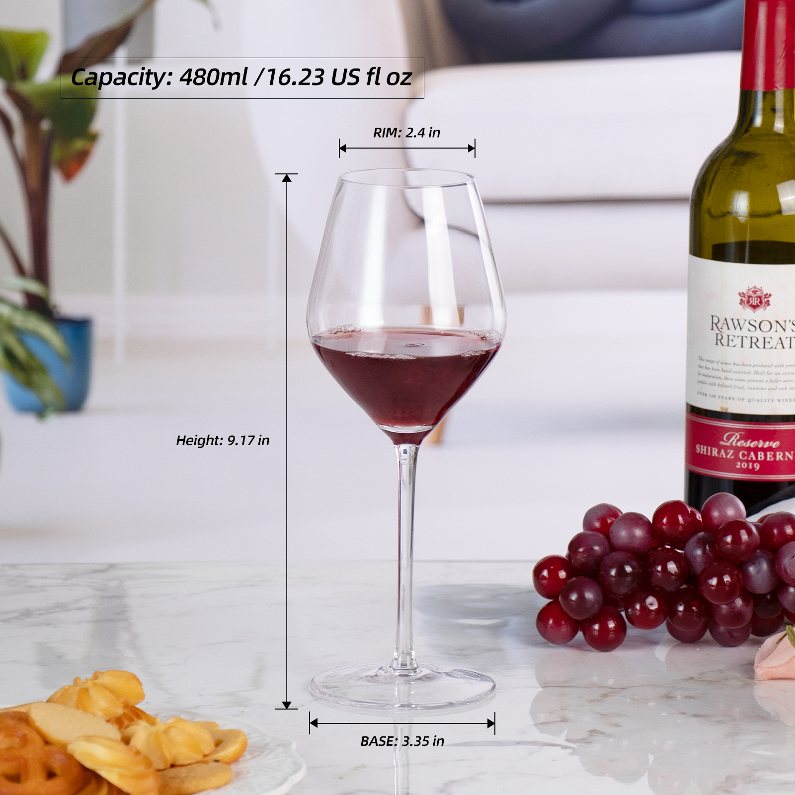 KAMMAK Lead-Free Crystal Wine Glasses, 16oz, Set of 2